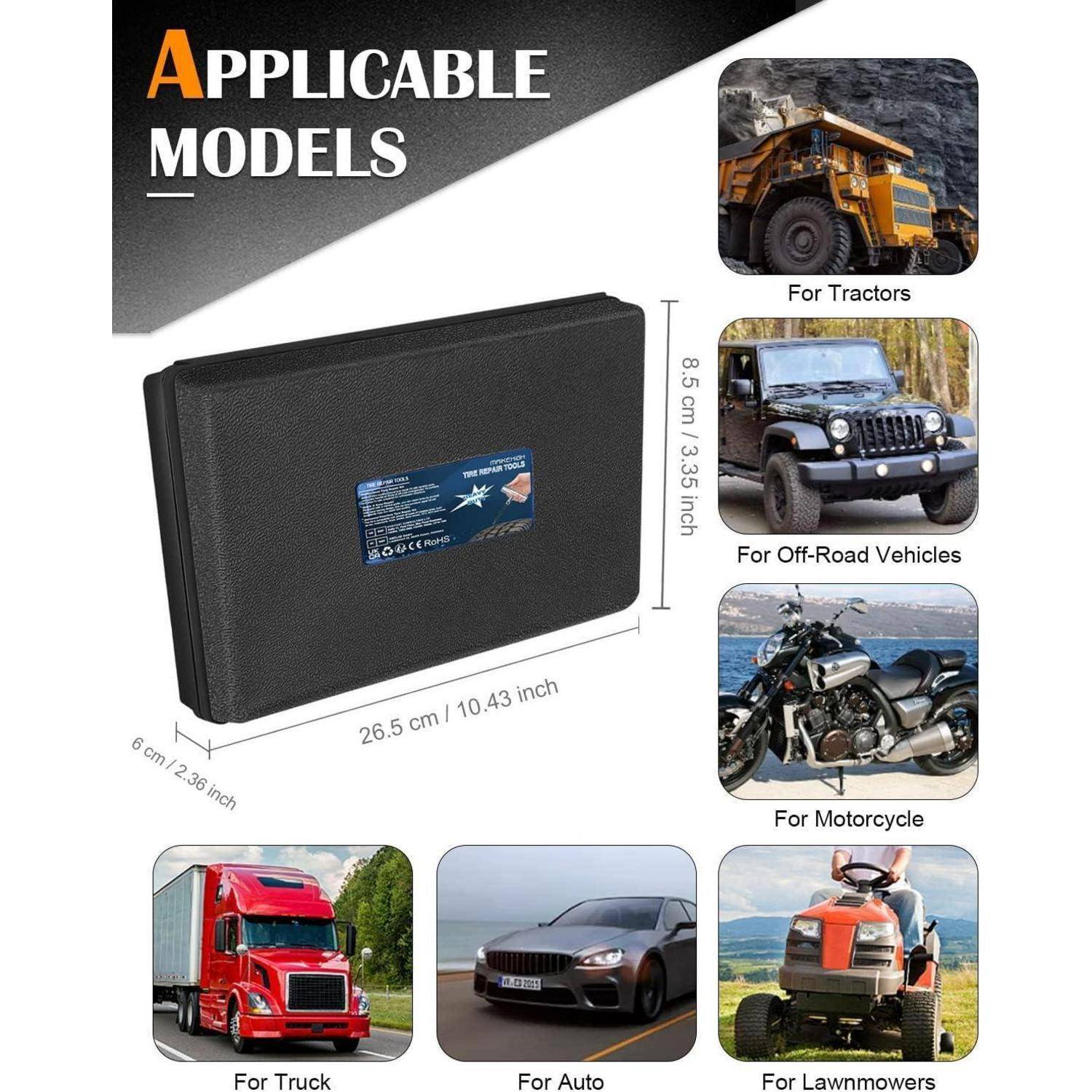 Reifenreparaturset 88tlg Auto Motorrad LKW ATV SUV Traktor Schwarz