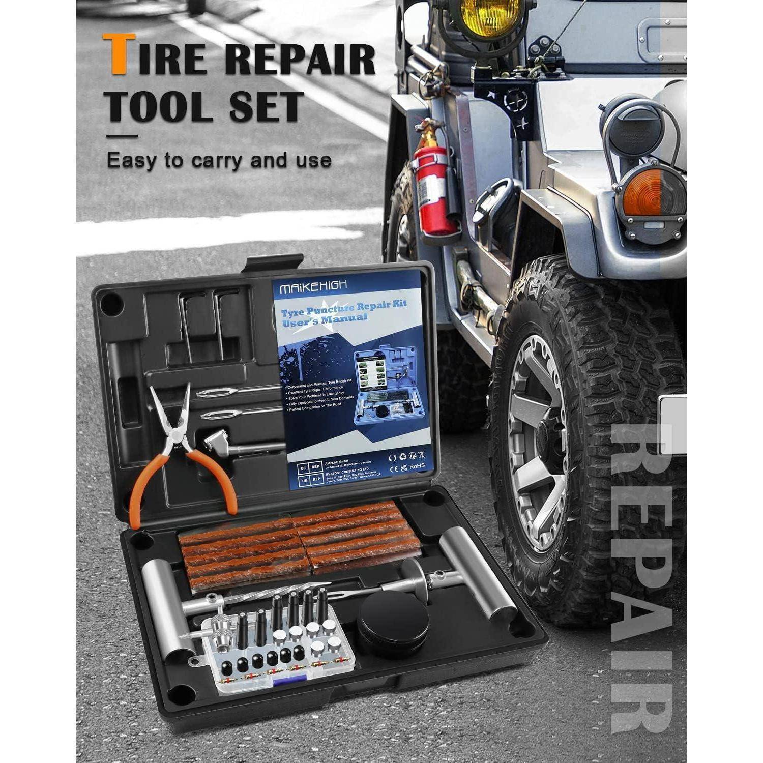 Reifenreparaturset 88tlg Auto Motorrad LKW ATV SUV Traktor Schwarz