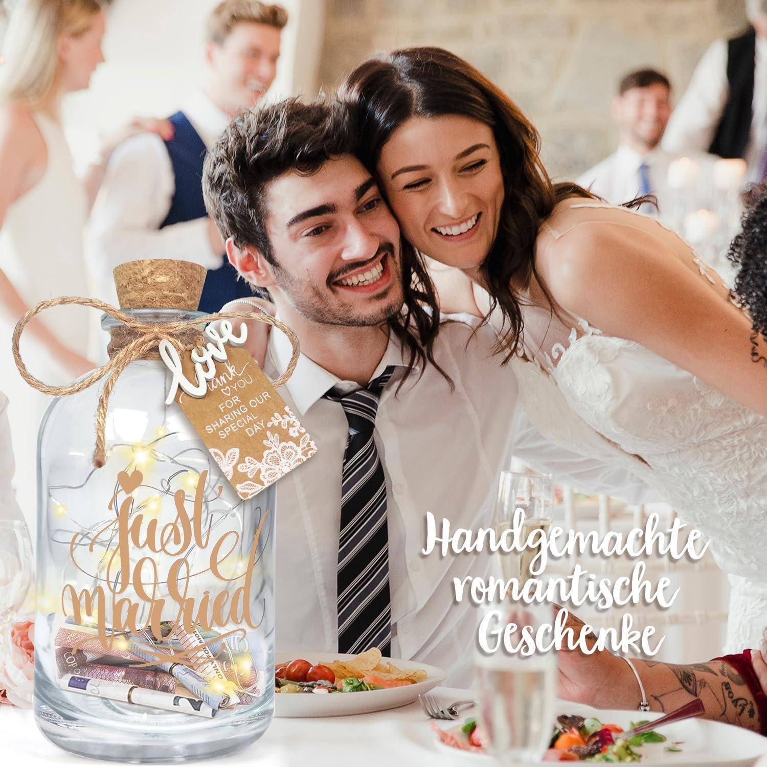 Geldgeschenk LED Flaschenlicht Spardose Brautpaar Mr &amp; Mrs