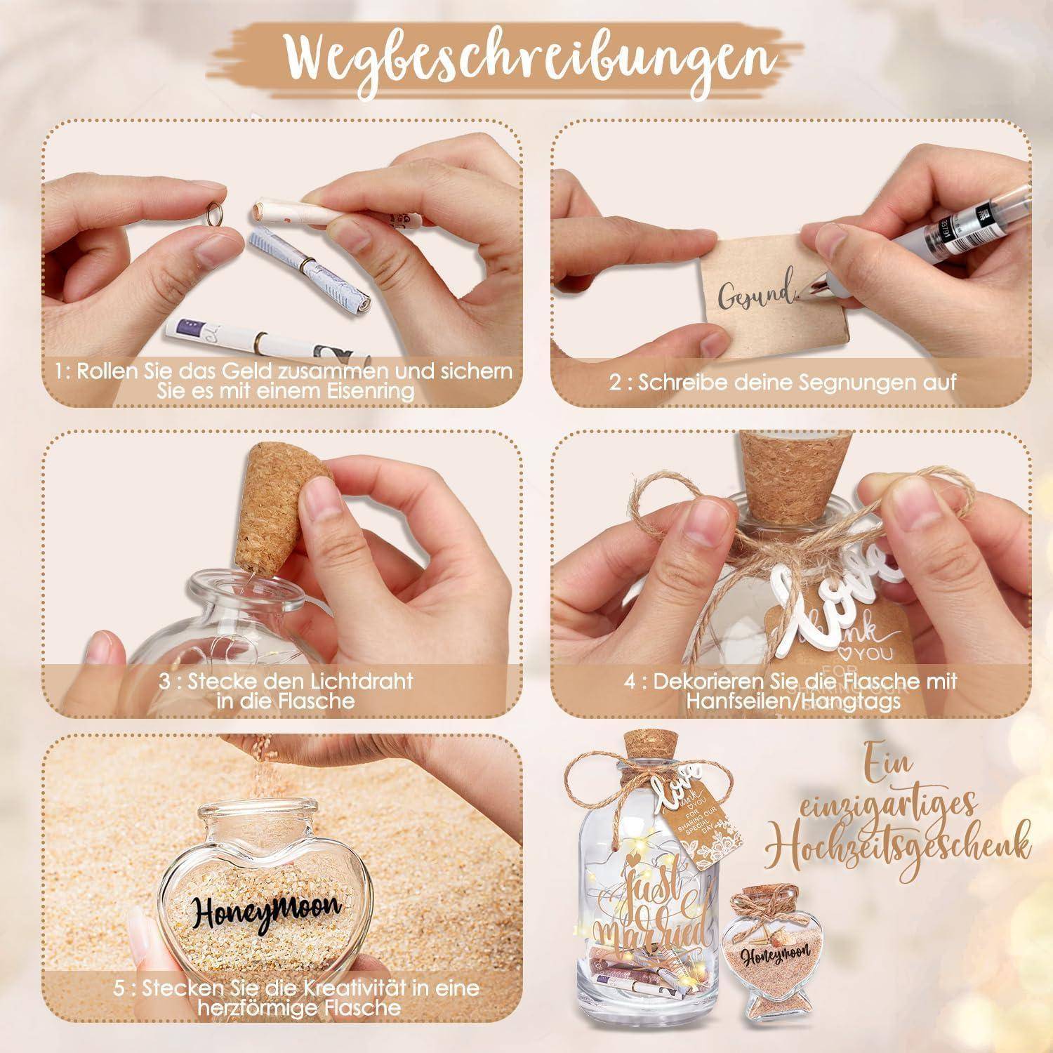 Geldgeschenk LED Flaschenlicht Spardose Brautpaar Mr &amp; Mrs