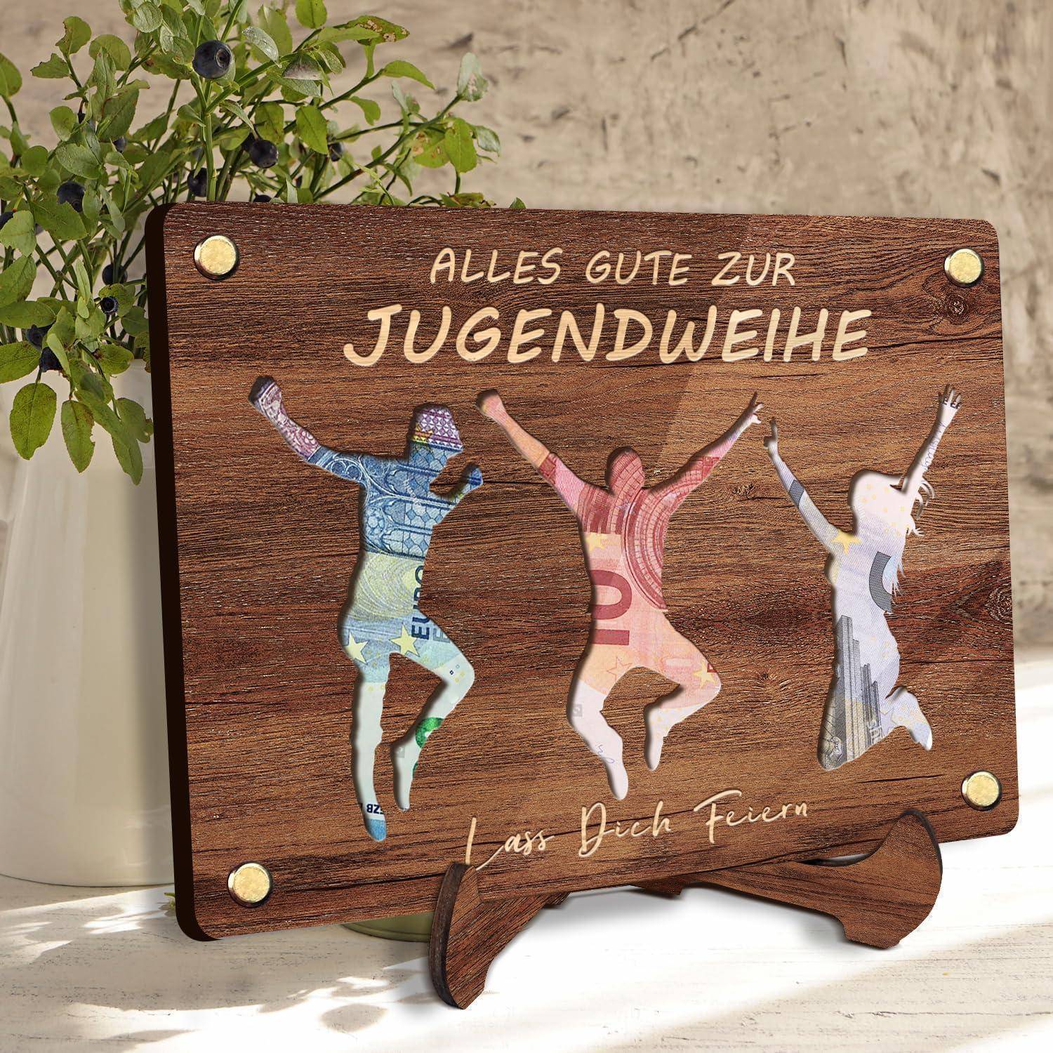 Geldgeschenk Holz Ständer Verpackung Alles Gute zur Jugendweihe