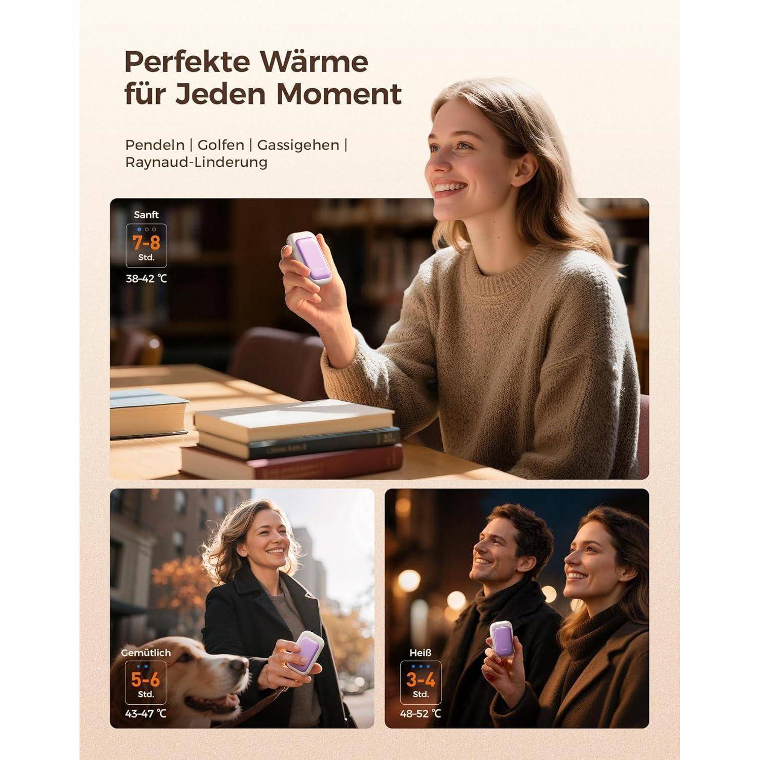 Handwärmer magnetisch wiederaufladbar 2erPack Damen Weiß Violett