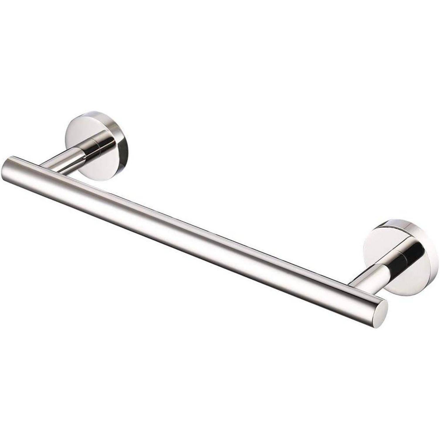 Eine polierte Chrom-Handtuchstange, an der Wand montiert, mit schlichtem und elegantem zylindrischem Design, ideal für moderne Badezimmereinrichtung.