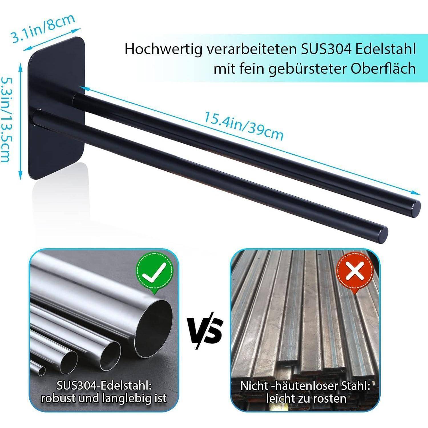 Handtuchhalter aus gebürstetem SUS304 Edelstahl, 39,1 cm lang. Langlebig und rostbeständig im Vergleich zu Nicht-Edelstahl, der anfällig für Rost ist.