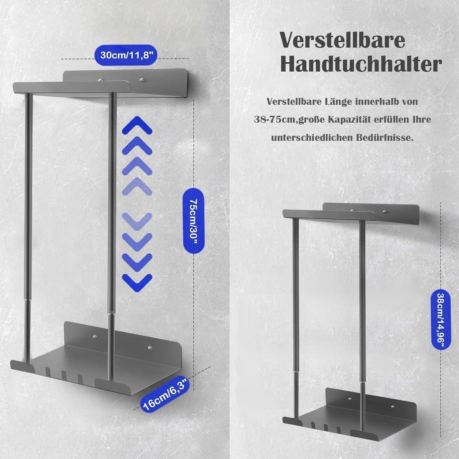 Handtuchhalter ohne Bohren selbstklebend ausziehbar Ablage Grau