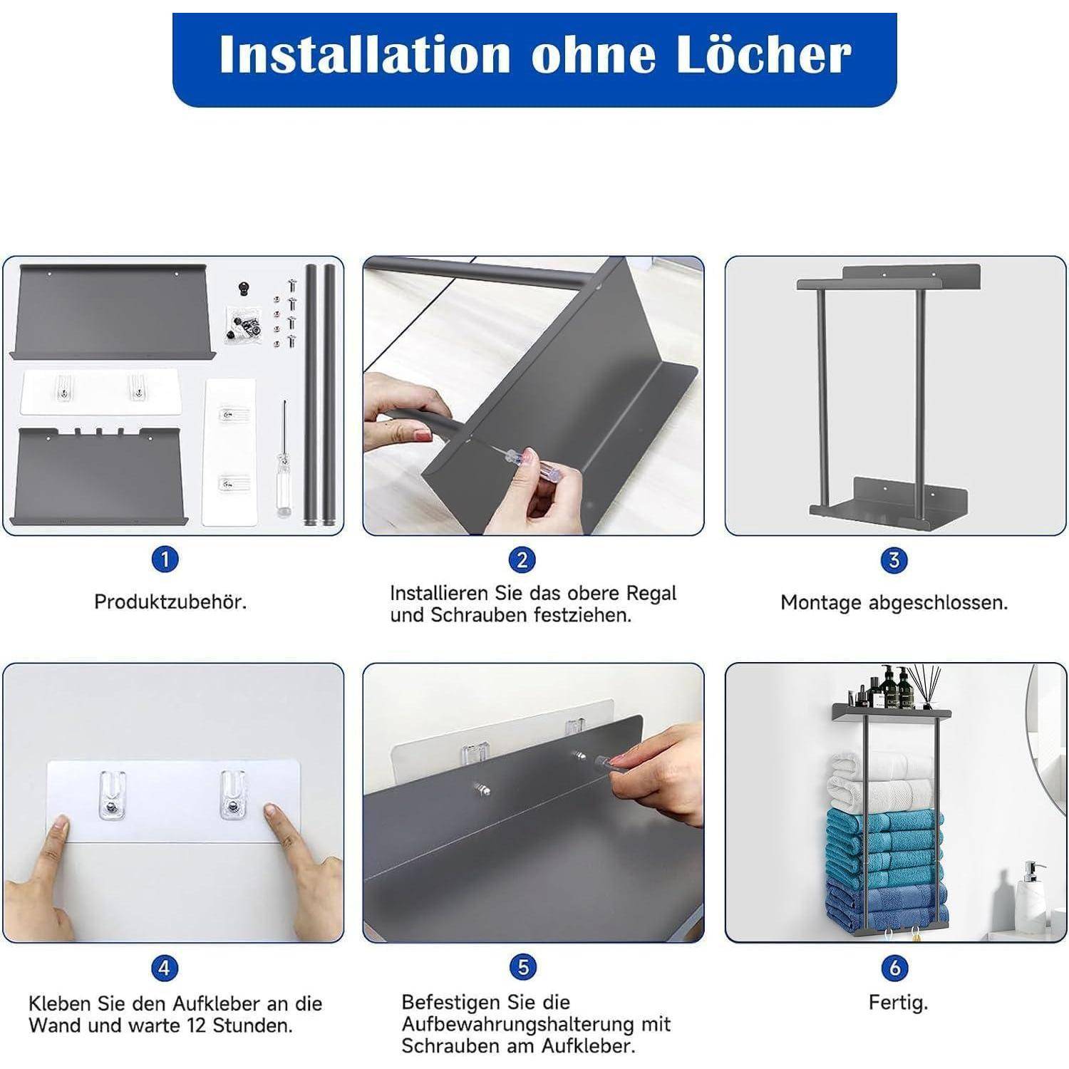 Handtuchhalter ohne Bohren selbstklebend ausziehbar Ablage Grau