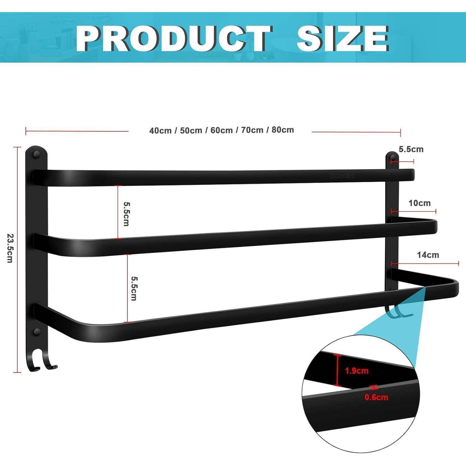 Handtuchhalter schwarz ohne Bohren Haken 3stoeckig 60cm