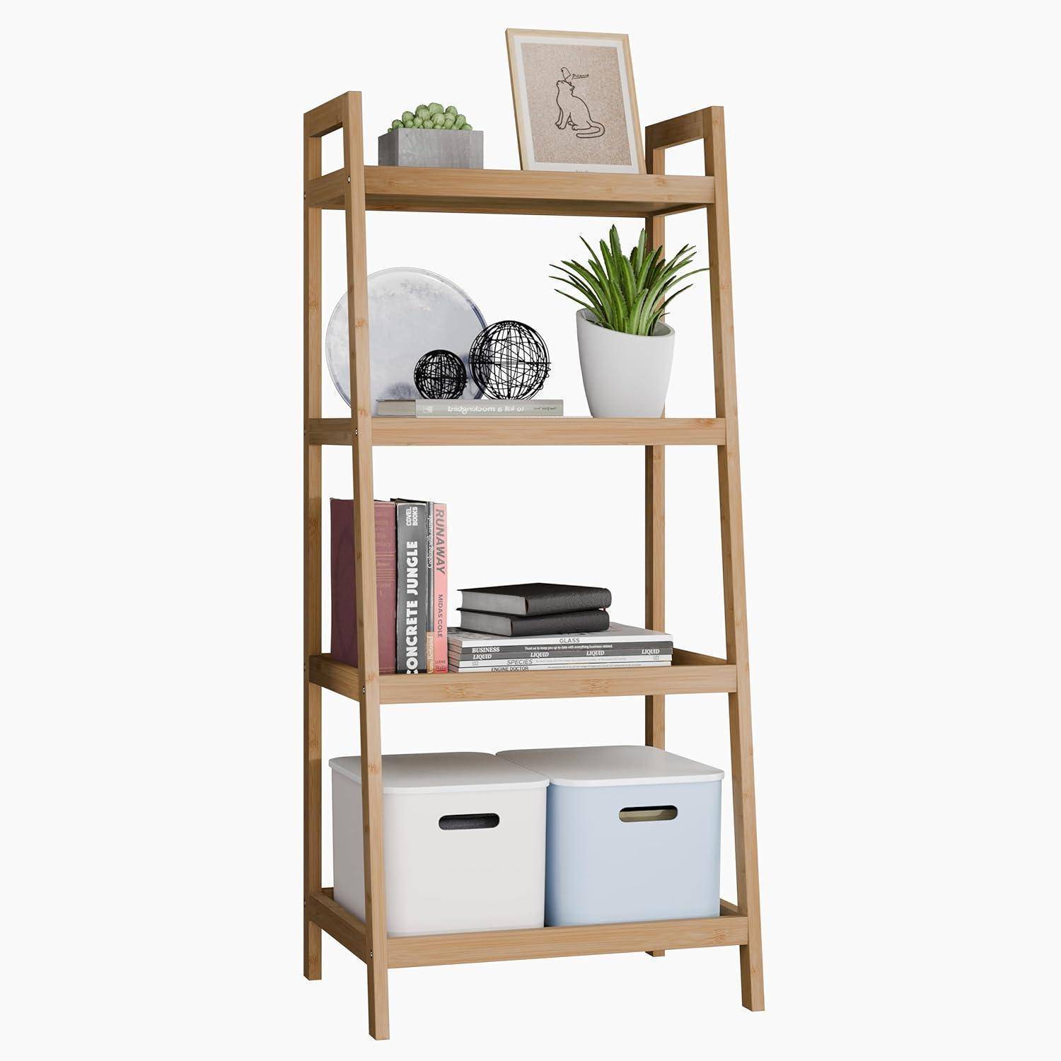 Leiterregal Bambus Bücherregal Badezimmer Natürlich 4 Ablagen (99cm H)