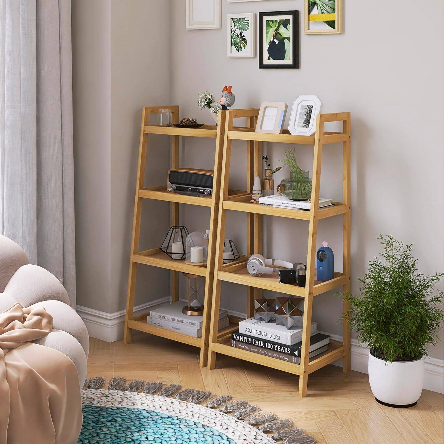Leiterregal Bambus Bücherregal Badezimmer Natürlich 4 Ablagen (99cm H)