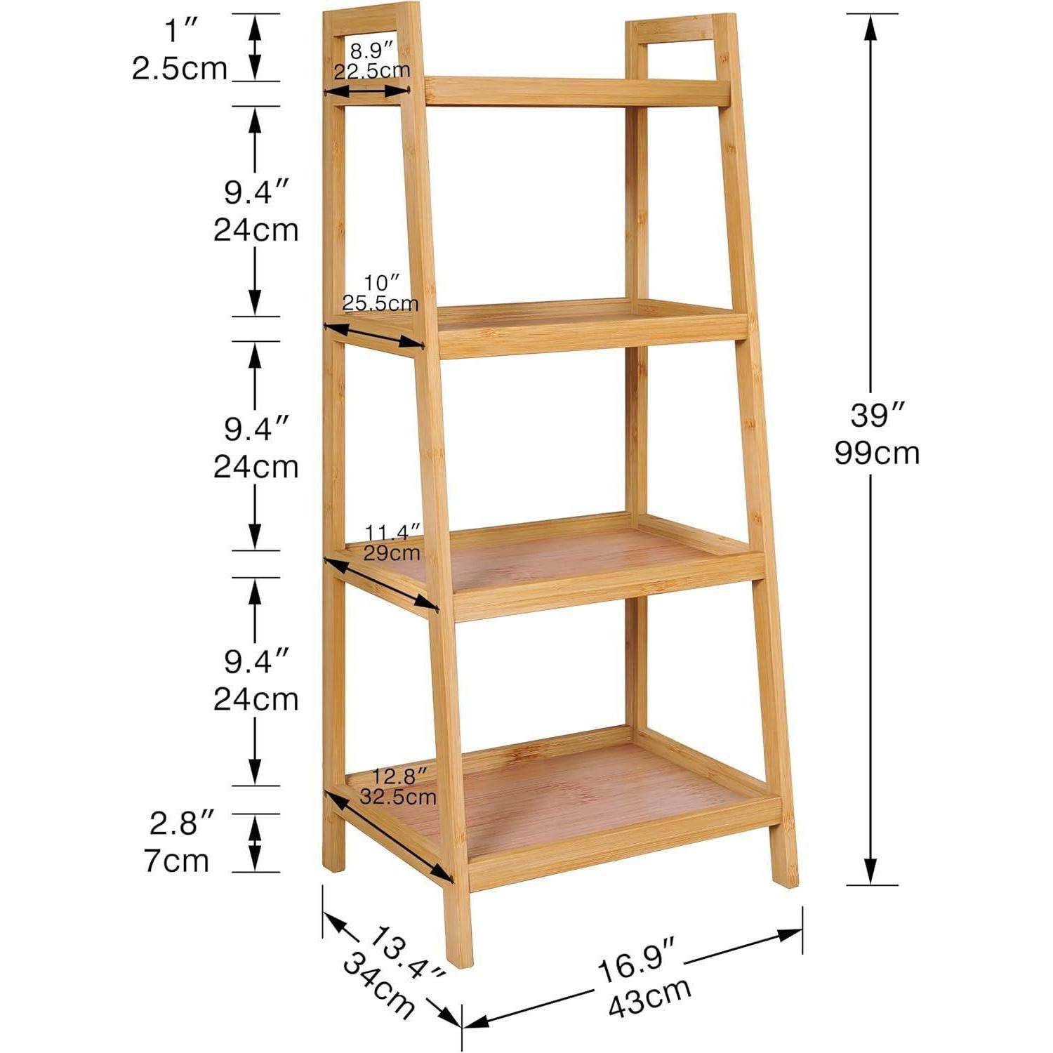 Leiterregal Bambus Bücherregal Badezimmer Natürlich 4 Ablagen (99cm H)