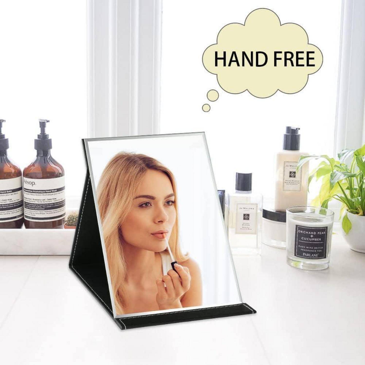 Reisespiegel Klappbar Tragbar Makeup Handheld Schwarz 26L x 26B cm