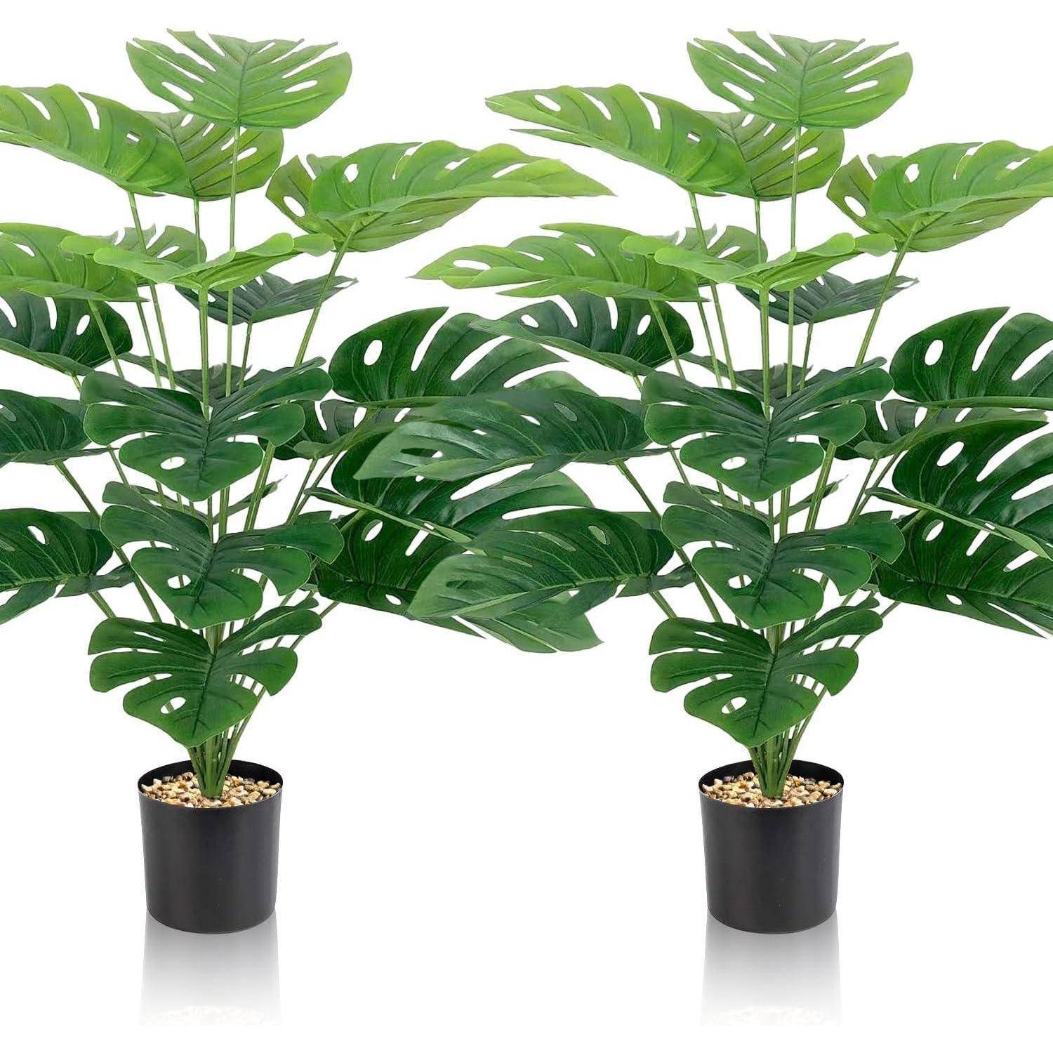Kunstpflanzen Set 2 Plastik Pflanze Extra Groß Künstliche Monstera