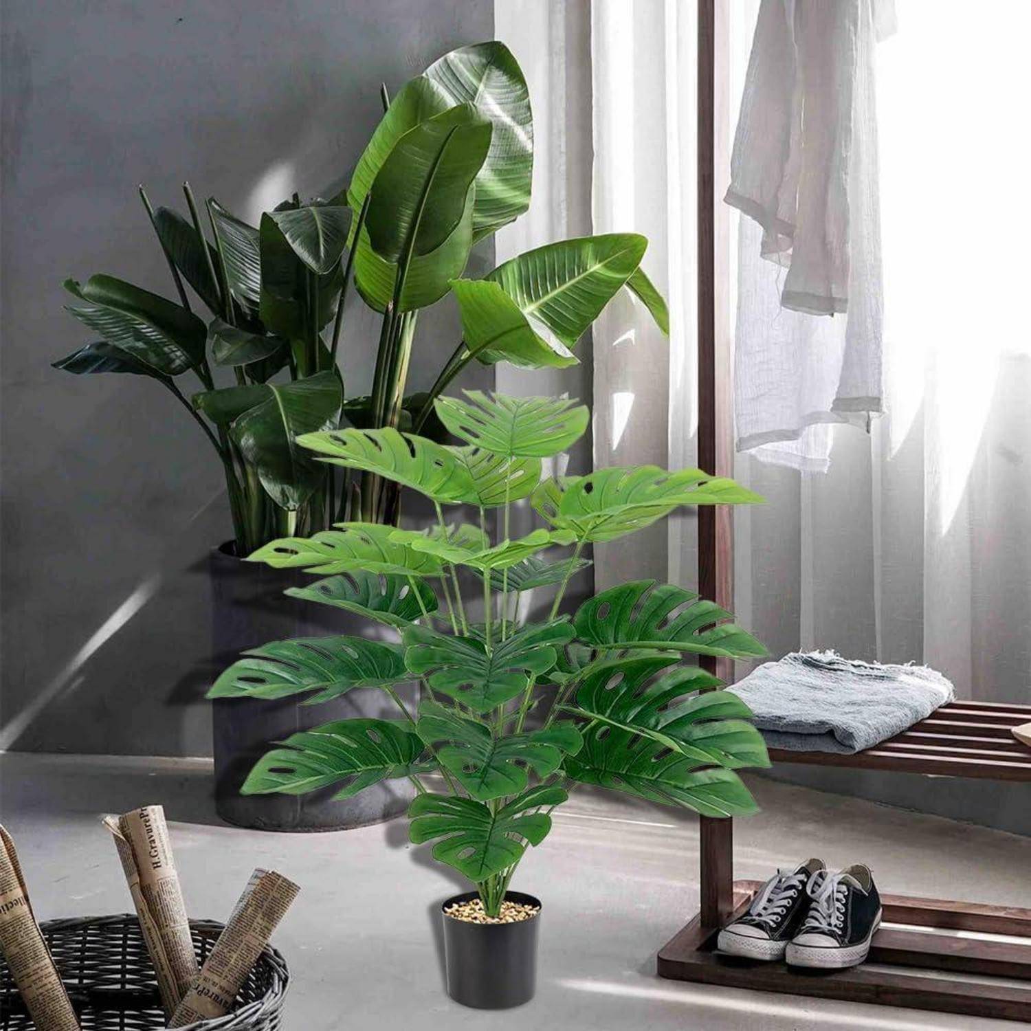 Kunstpflanzen Set 2 Plastik Pflanze Extra Groß Künstliche Monstera