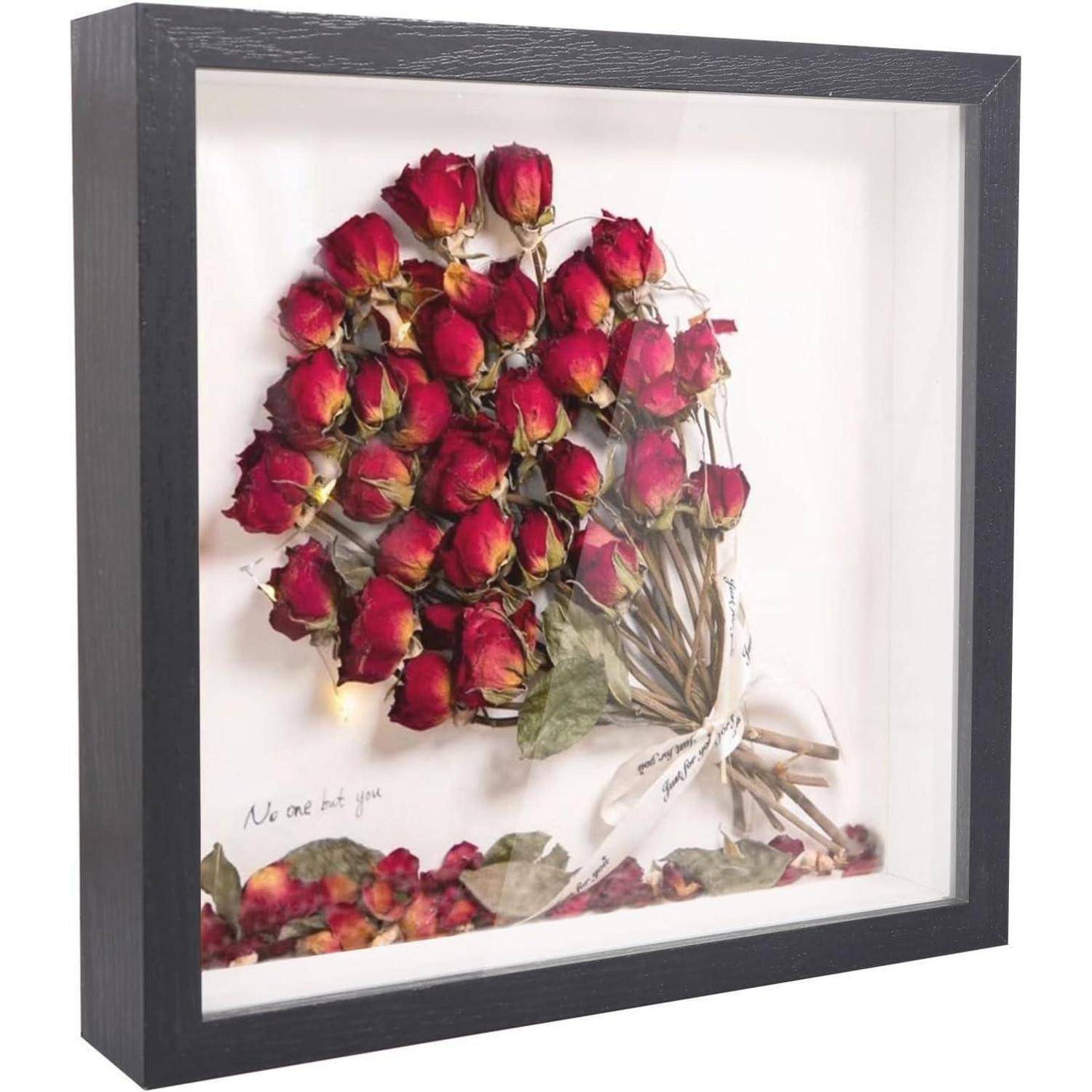 Bilderrahmen 3D Befüllbar 20x20cm Tief Holz Fotos DIY Schwarz