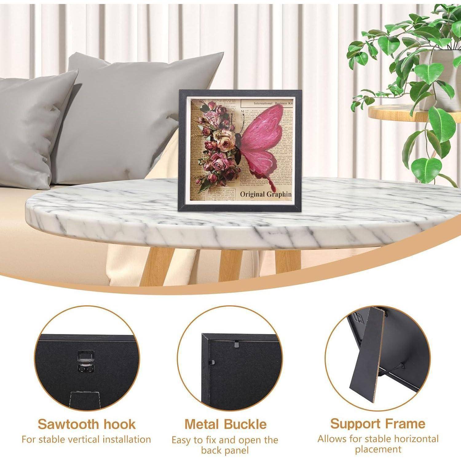Bilderrahmen 3D Befüllbar 20x20cm Tief Holz Fotos DIY Schwarz