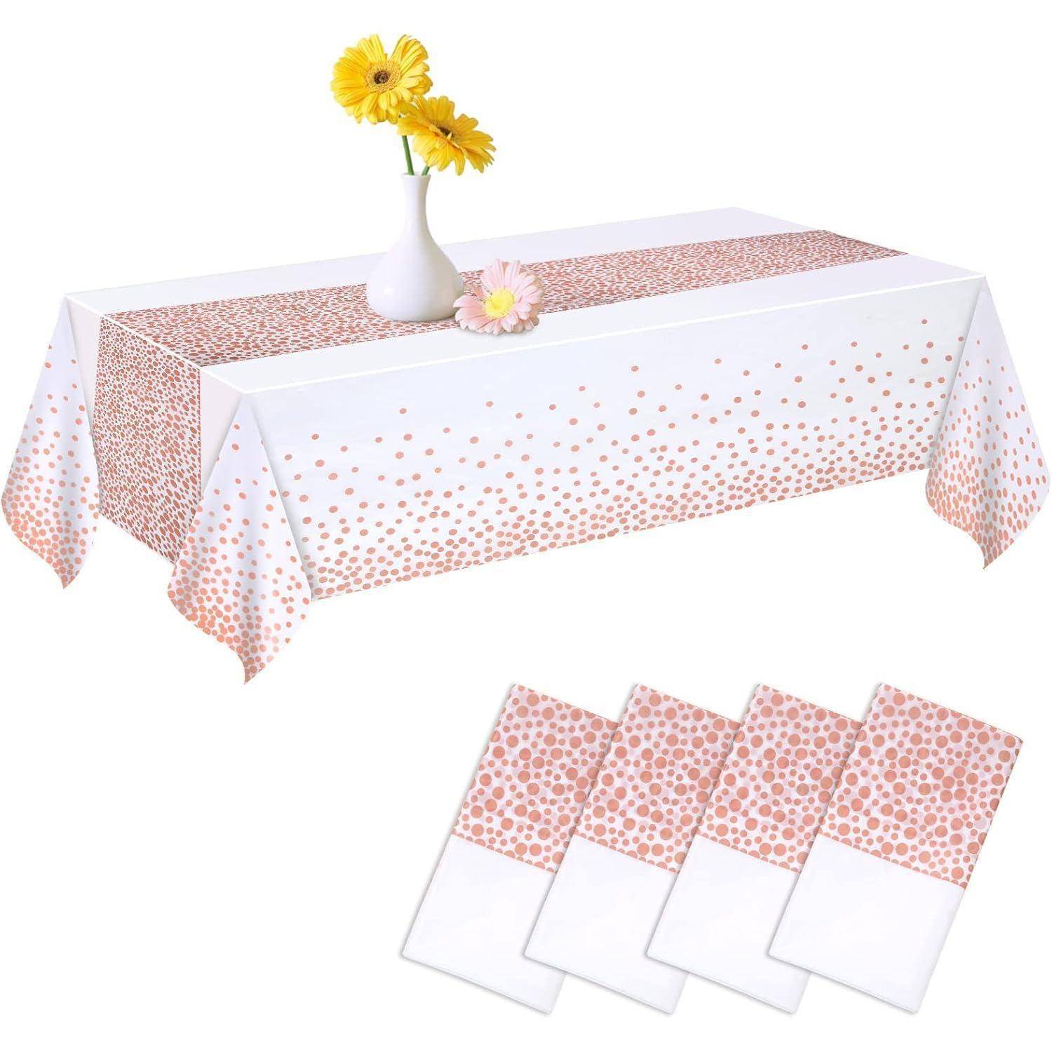 Tischdecke Einweg 4 Stück Wasserdicht 137x274cm Weiß Rosagold