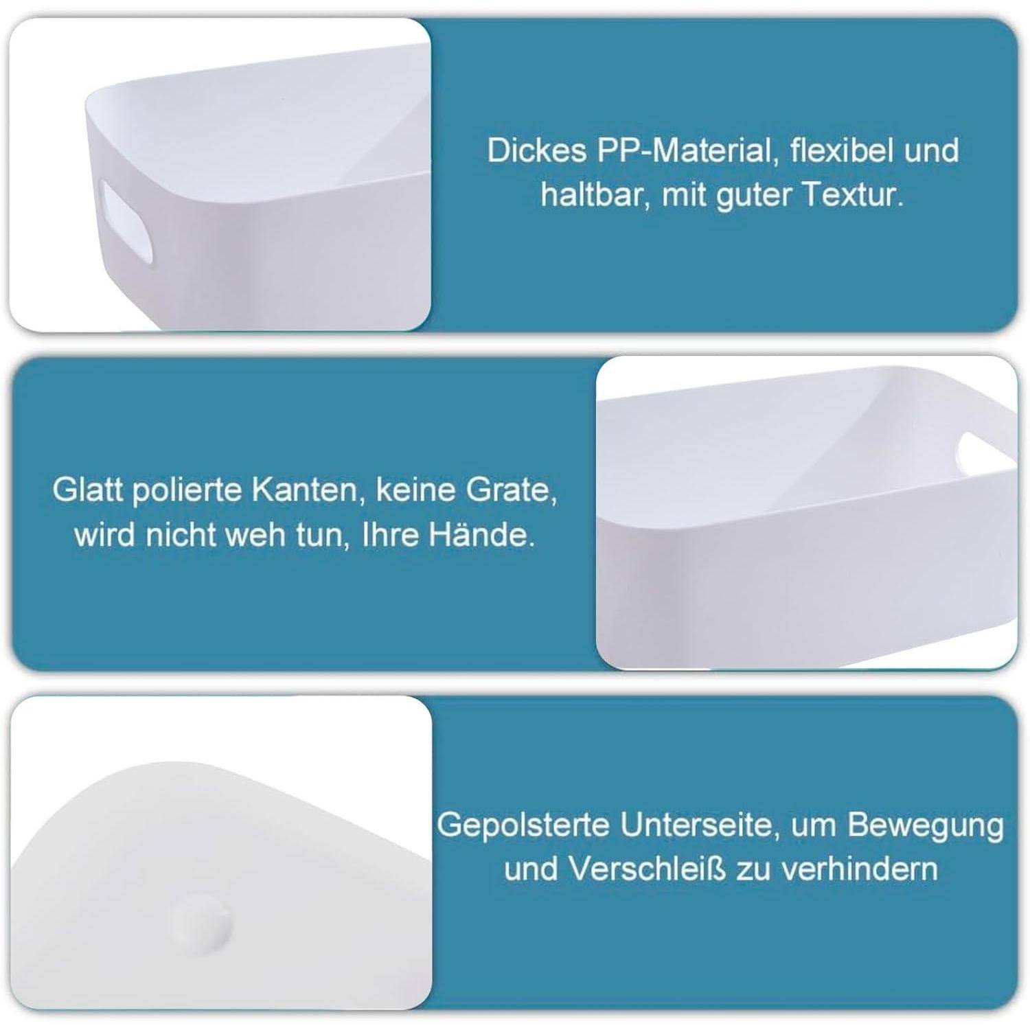 Weißer Plastikbehälter mit glatten, polierten Kanten; flexibles, strapazierfähiges Material mit guter Textur; gepolsterter Boden, um Bewegung und Abnutzung zu verhindern.