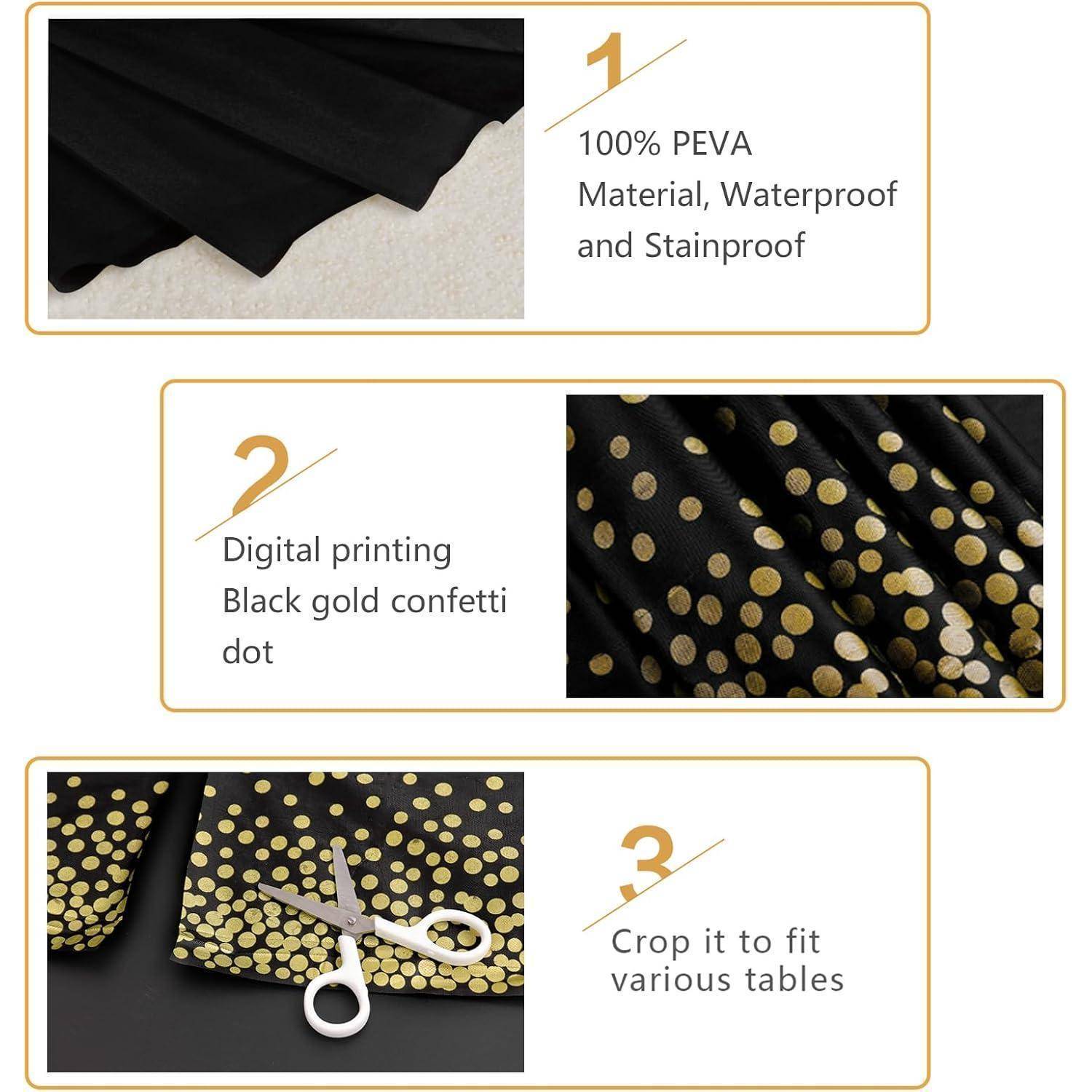 4 Stück Einweg Tischdecke Schwarz Gold 137x274 cm Party Hochzeit