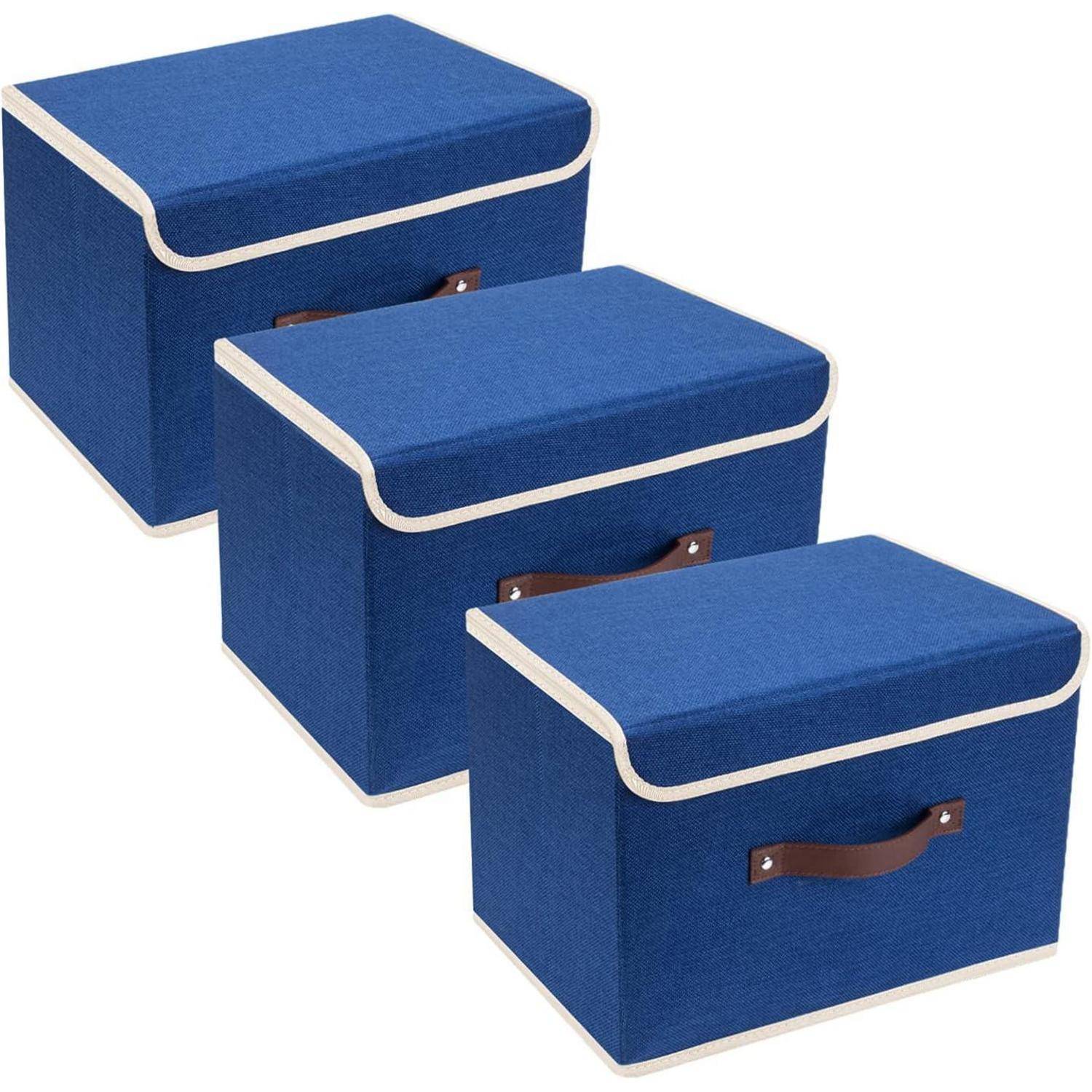 Aufbewahrungsbox faltbar Deckel Stoff waschbar 3 Stück Klassisch Blau