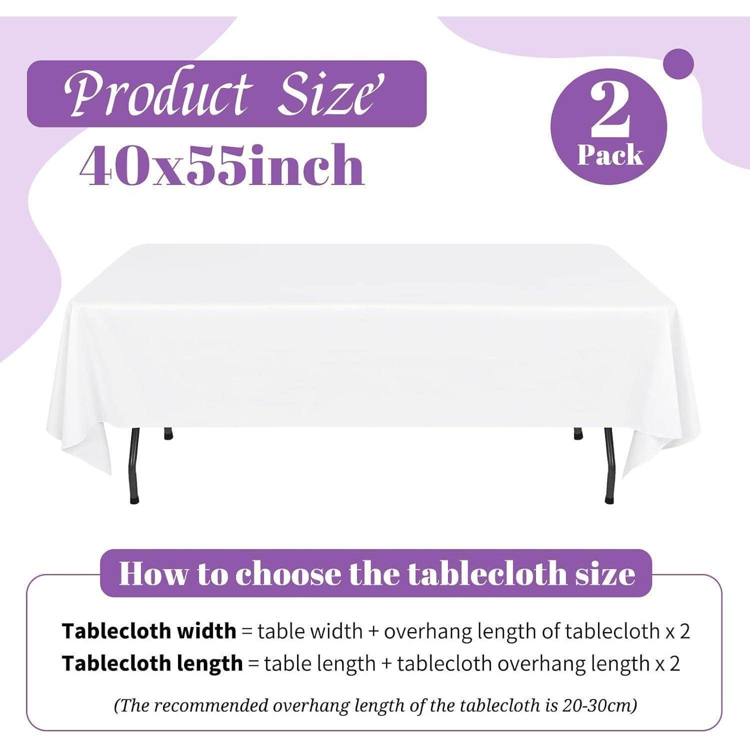 Produktgröße: 40x55 Zoll, 2er-Pack. Auswahl: Breite = Tischbreite + 2x Überhang. Länge = Tischlänge + Überhang auf jeder Seite.