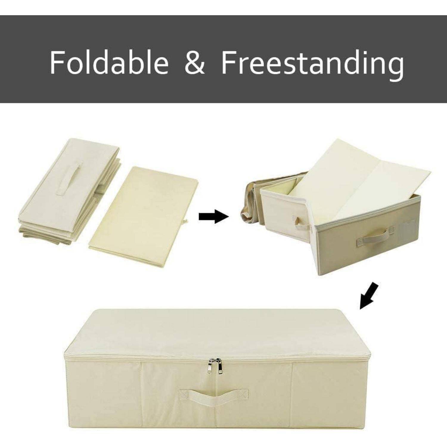 Unterbettbox Stoff faltbar starr Organizer Kleidung Beige 3 Stück