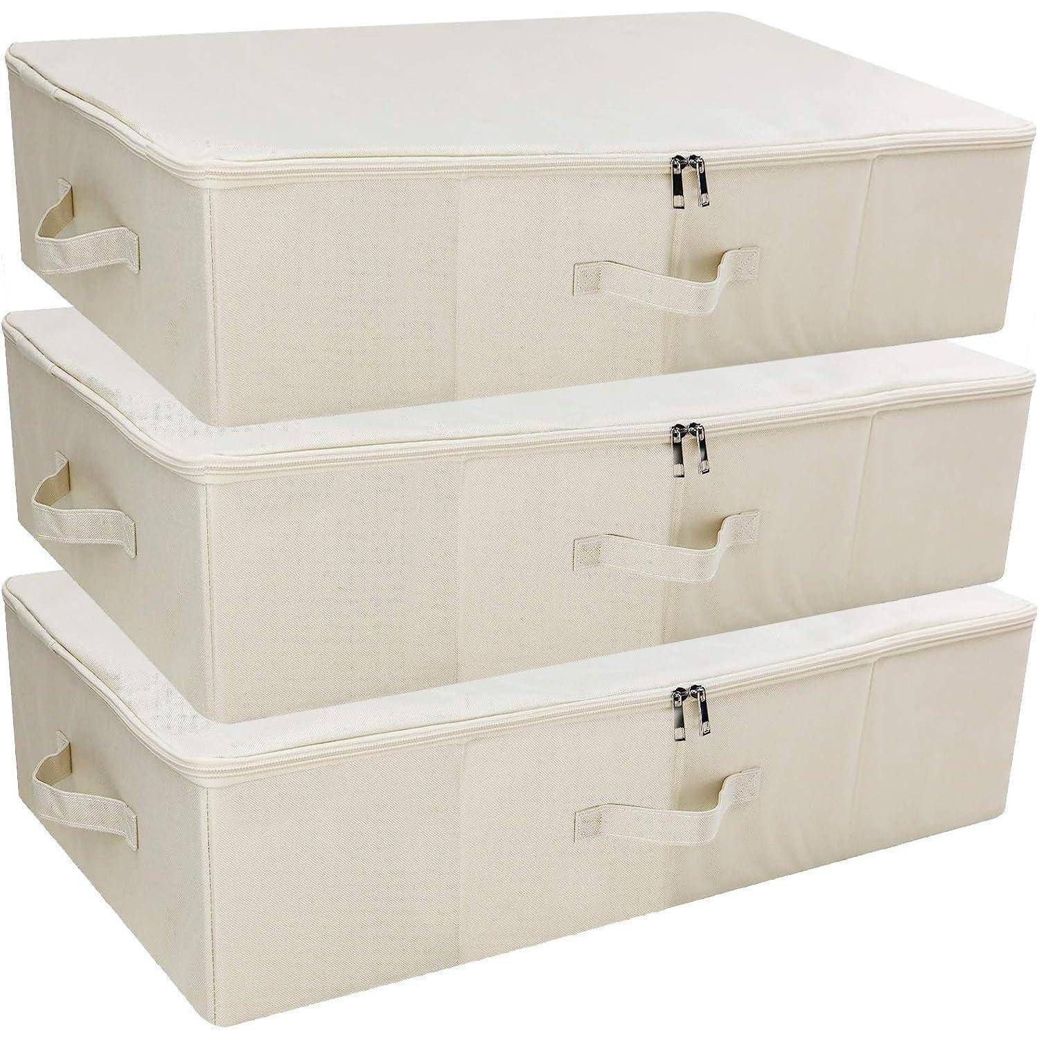 Unterbettbox Stoff faltbar starr Organizer Kleidung Beige 3 Stück
