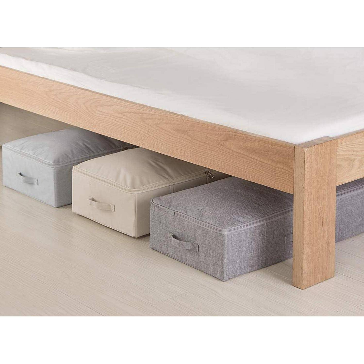 Unterbettbox Stoff faltbar starr Organizer Kleidung Beige 3 Stück
