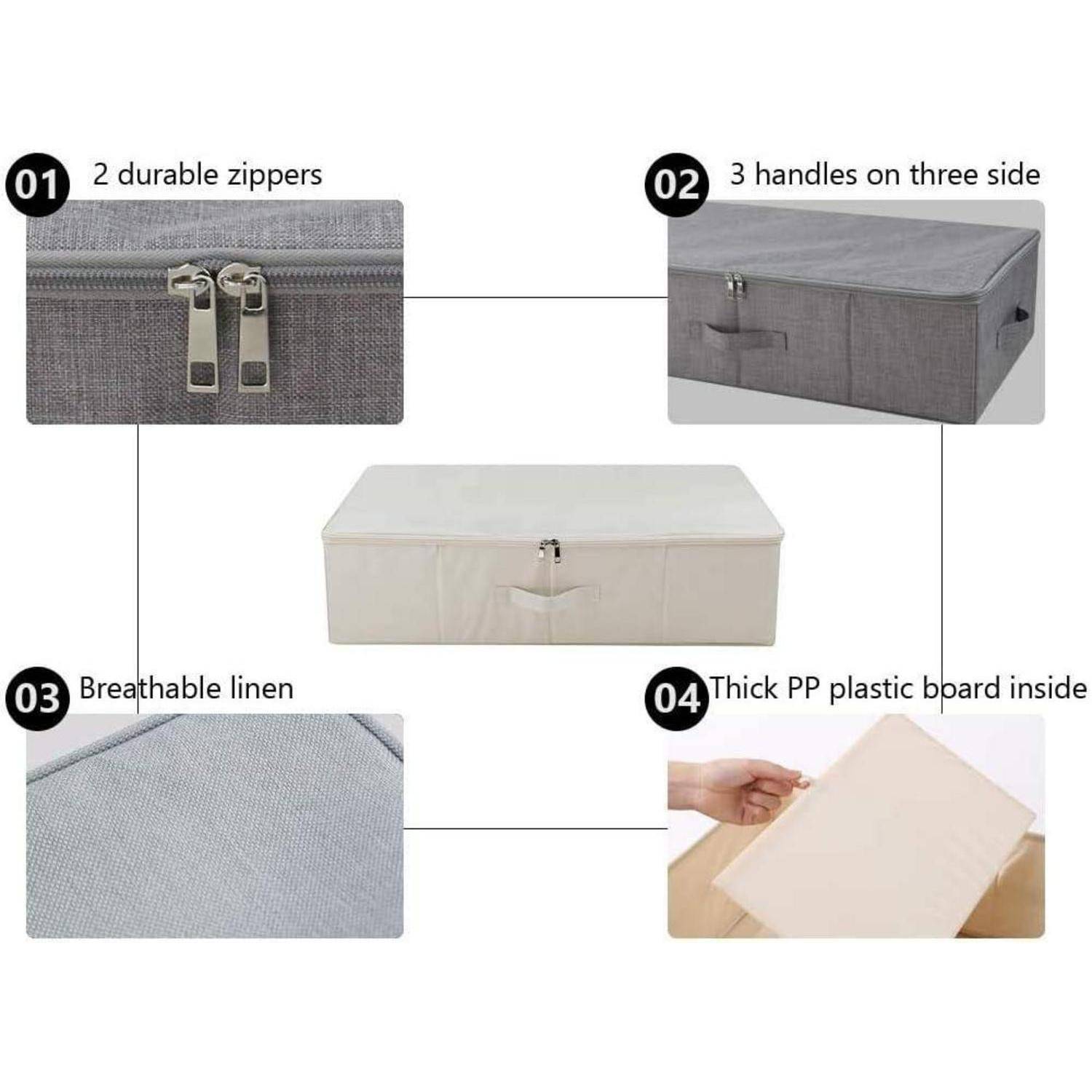 Unterbettbox Stoff faltbar starr Organizer Kleidung Beige 3 Stück