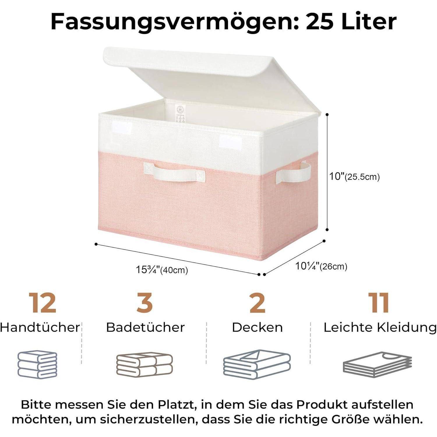 Aufbewahrungsboxen Stoff Deckel 2er Faltboxen Groß Weiß-rosa