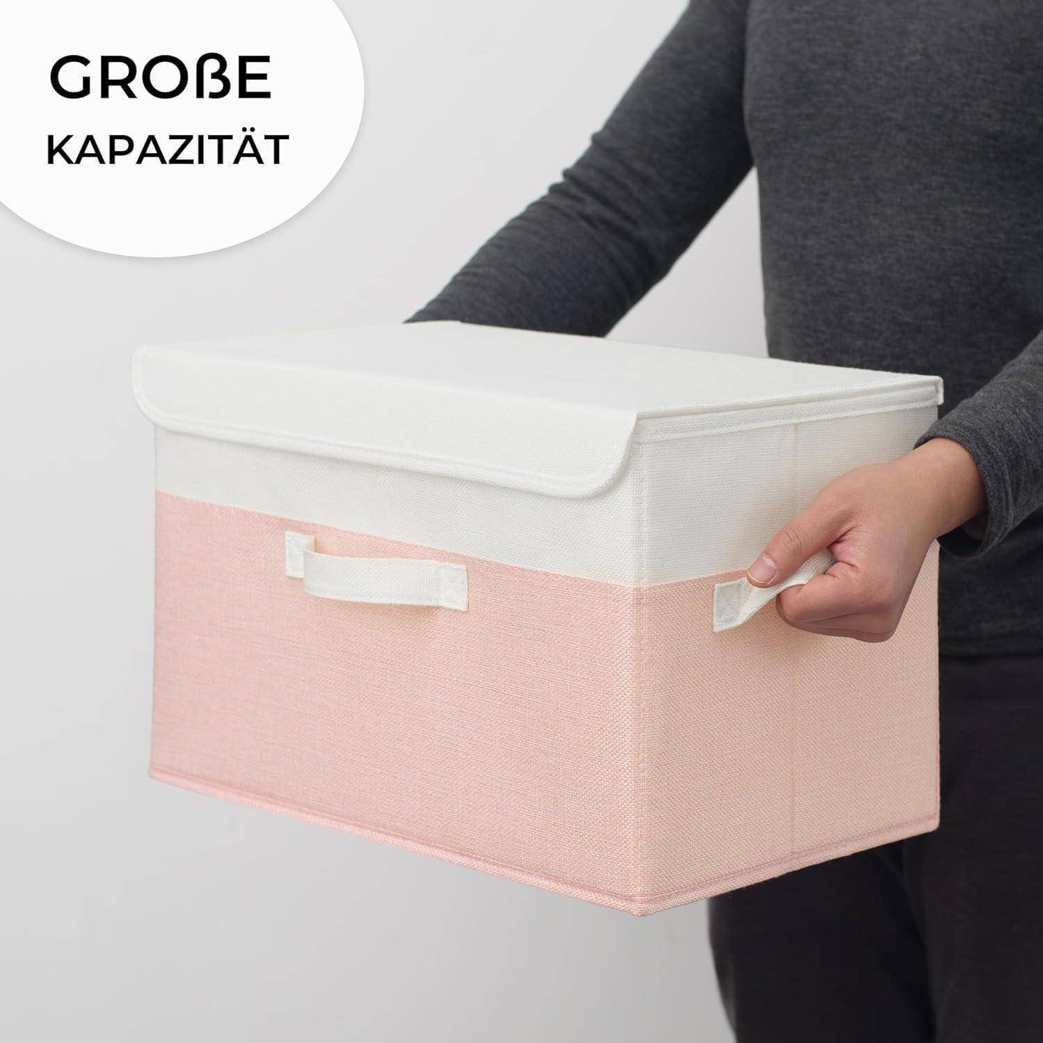 Aufbewahrungsboxen Stoff Deckel 2er Faltboxen Groß Weiß-rosa