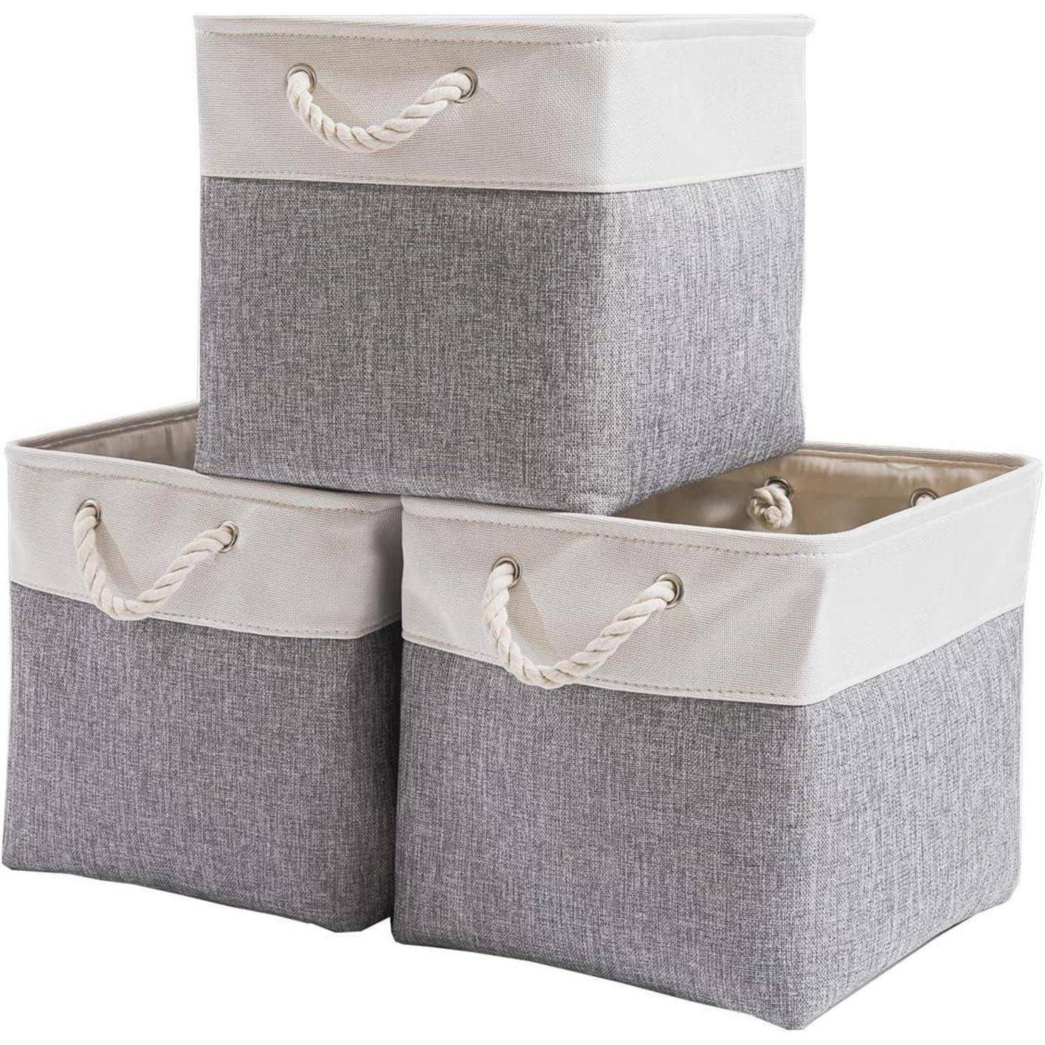 Aufbewahrungsbox Stoff 33x38x33cm Schrank Regal 3 Pack Grau Weiß