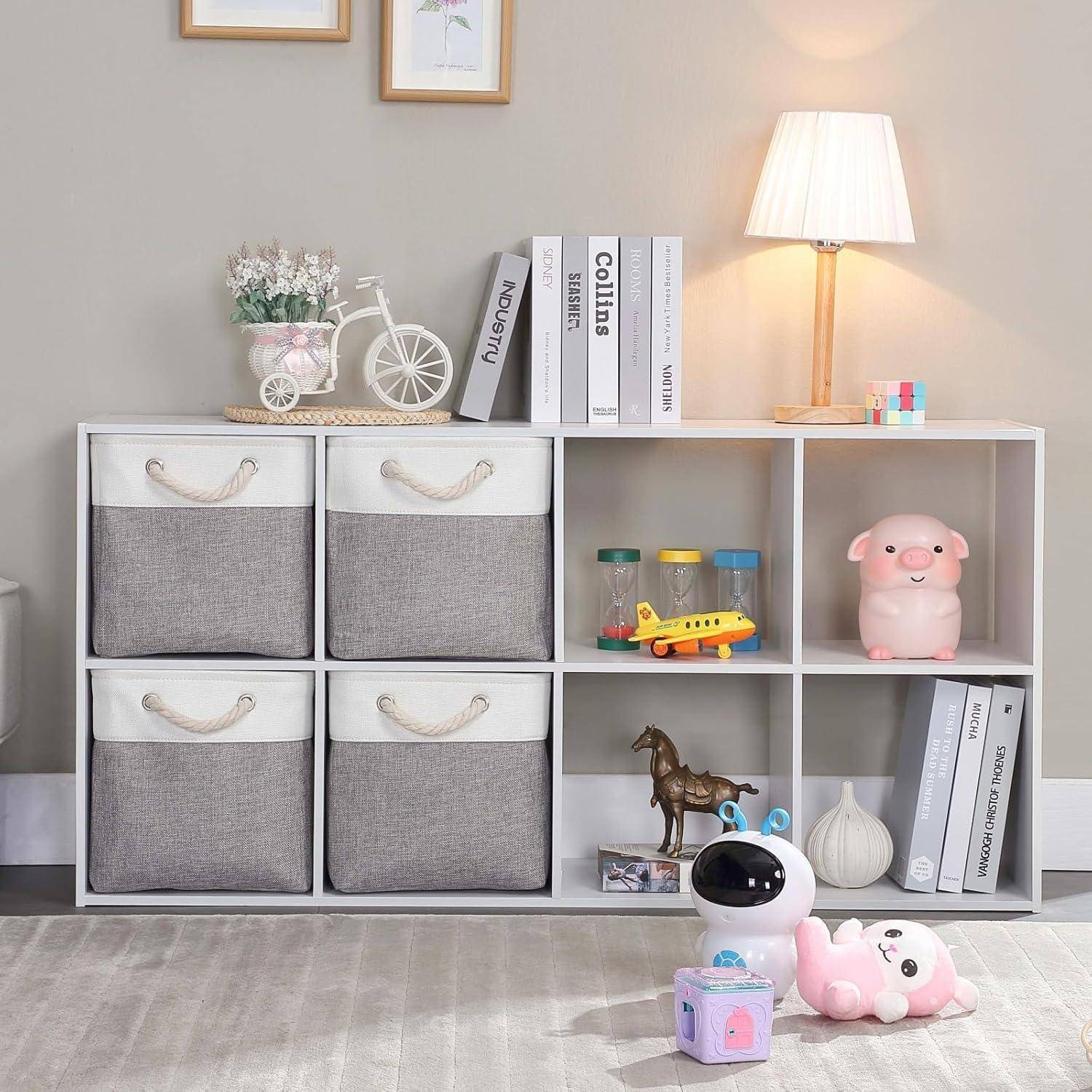 Aufbewahrungsbox Stoff 33x38x33cm Schrank Regal 3 Pack Grau Weiß