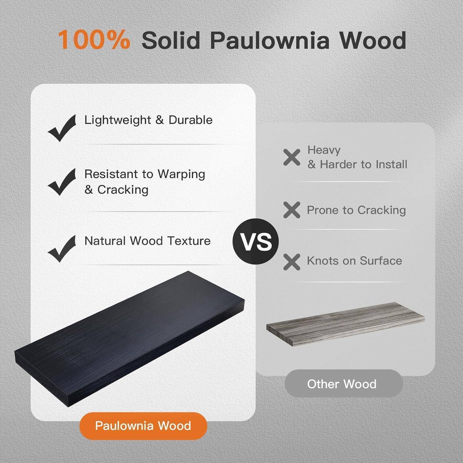 Wandregal Paulownia Holz Set 3 1 Wohnzimmer Badezimmer Schwarz