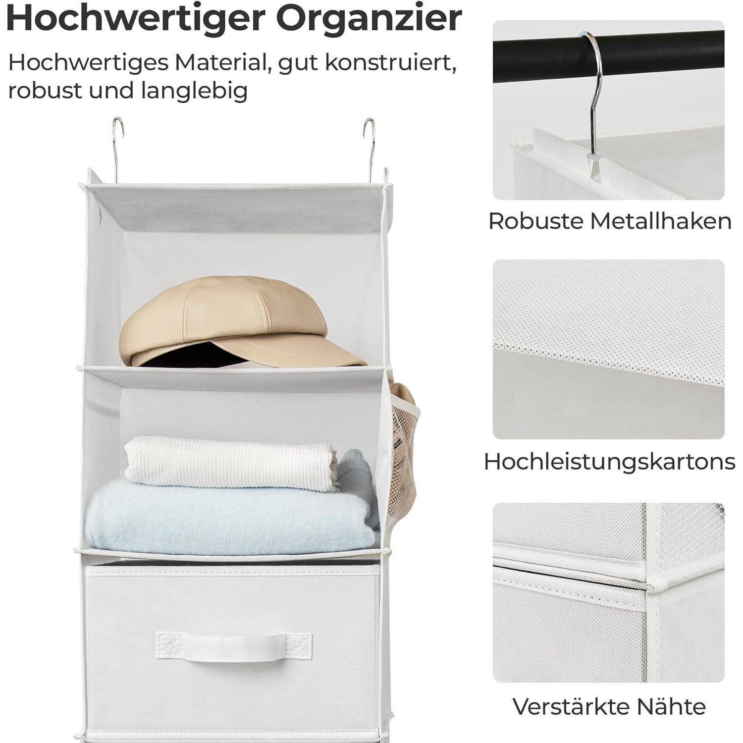 Hängeorganizer Stoff Schubladen Kleiderschrank Weiß Weiß trennbar