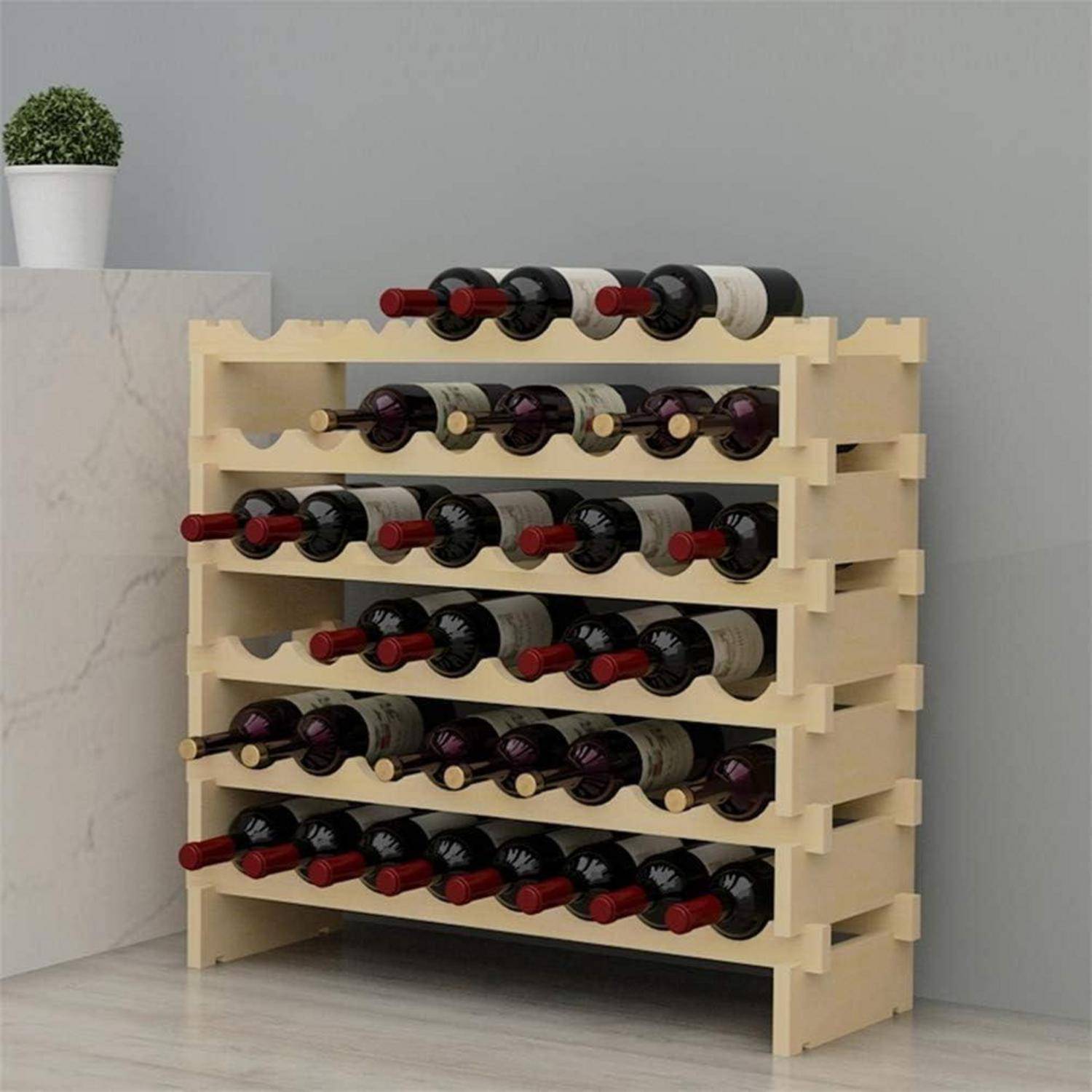 Weinregal Flaschenregal Holzregal 6 Ebenen Weinhalter 48 Flaschen