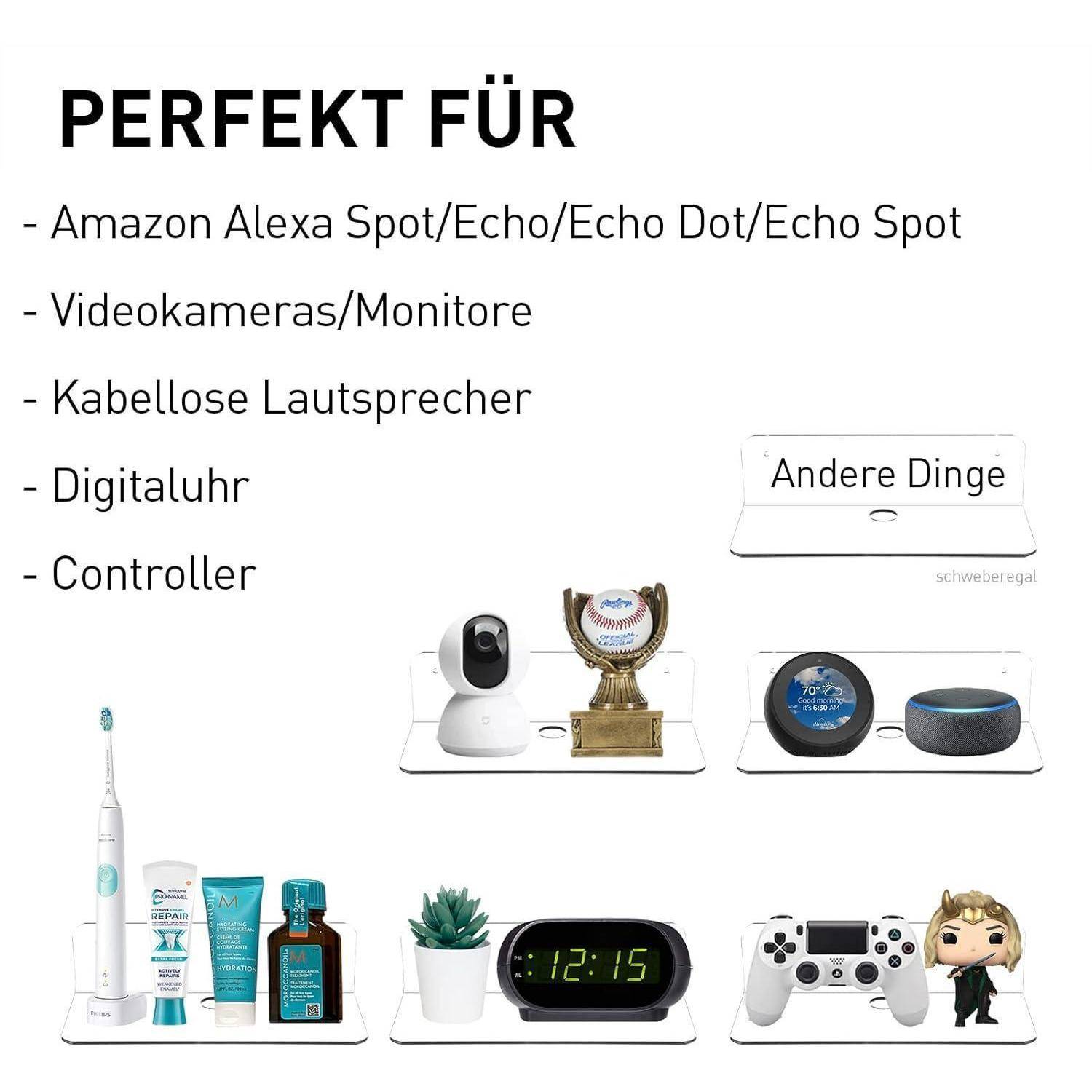 Wandregal schwebendes 2er Set Acryl 4 Kabelclips Klar