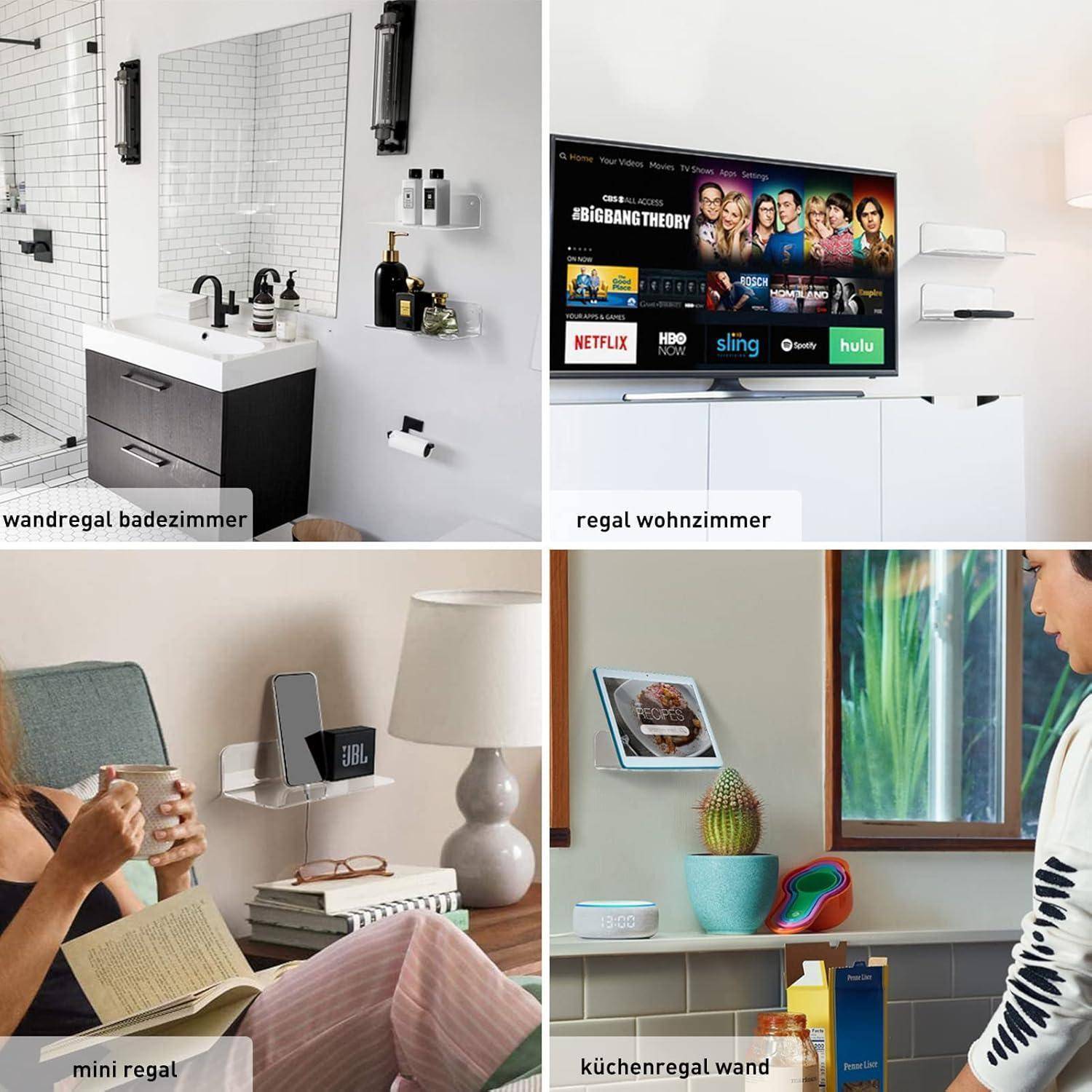 Wandregal schwebendes 2er Set Acryl 4 Kabelclips Klar