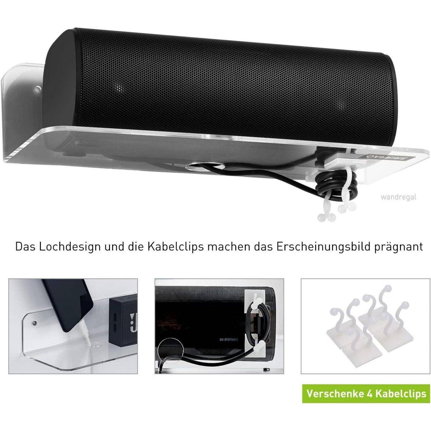 Wandregal schwebendes 2er Set Acryl 4 Kabelclips Klar