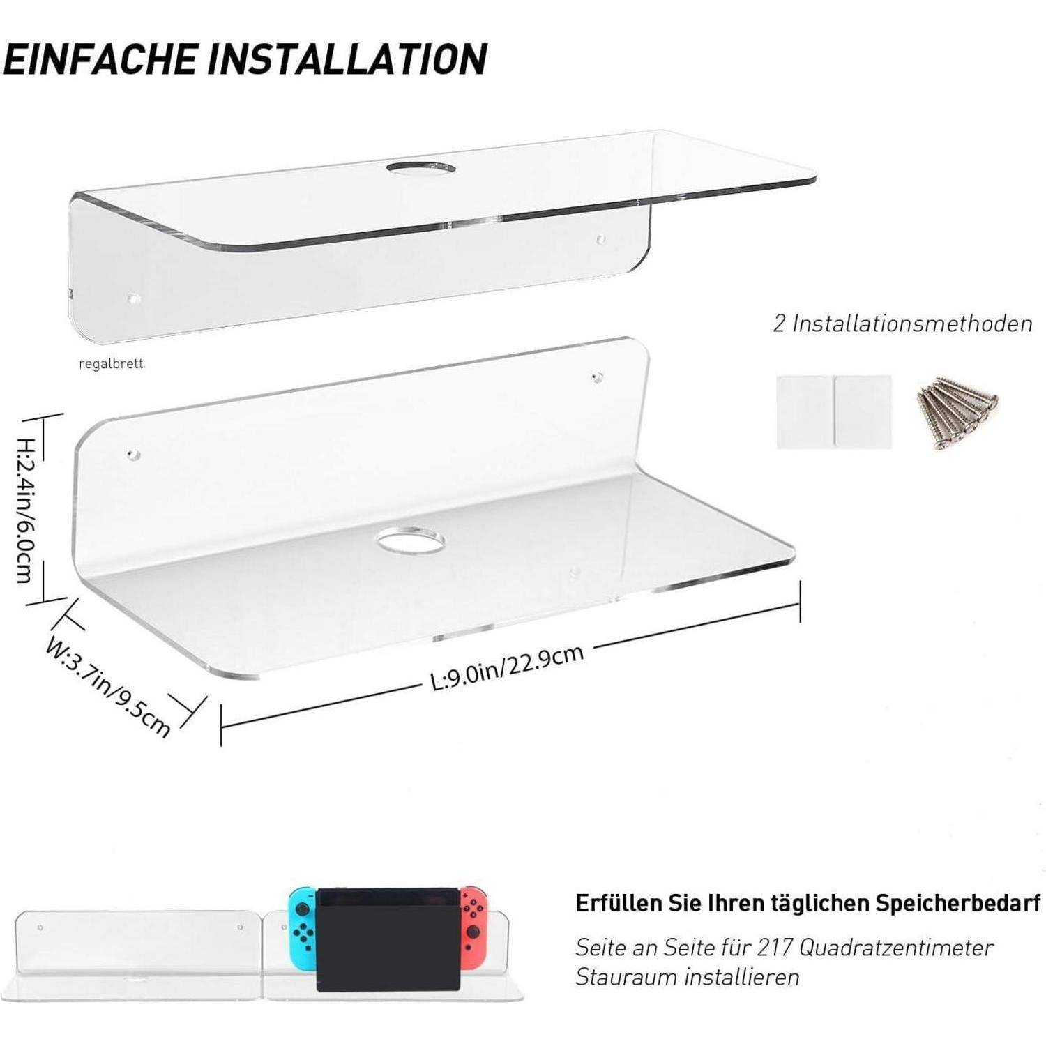 Wandregal schwebendes 2er Set Acryl 4 Kabelclips Klar