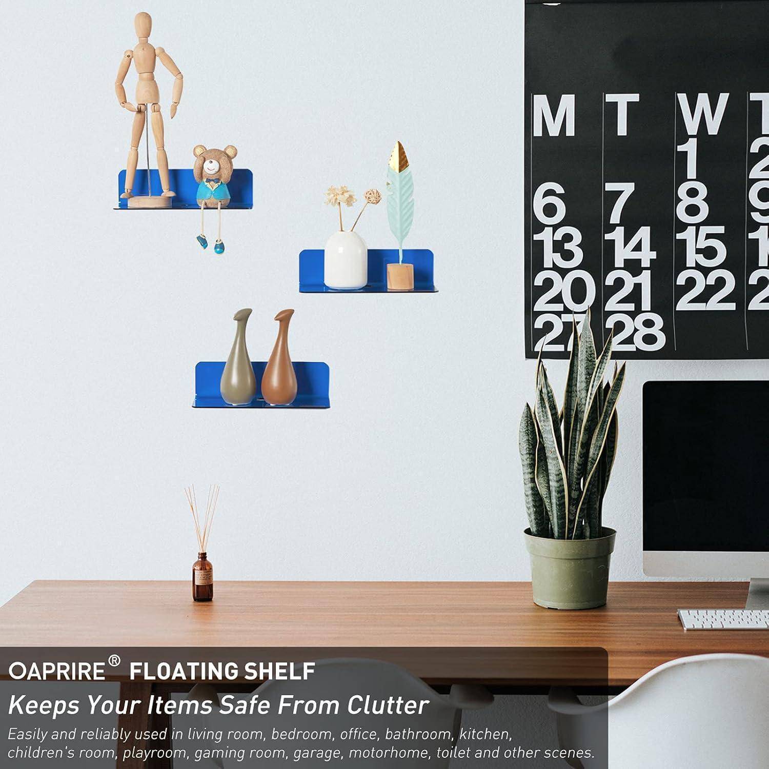 OAPIRE Wandregal, hält Ihre Gegenstände von Unordnung fern. Ideal für Schlafzimmer, Büro und mehr. Bild zeigt Regale dekorativ gestaltet.