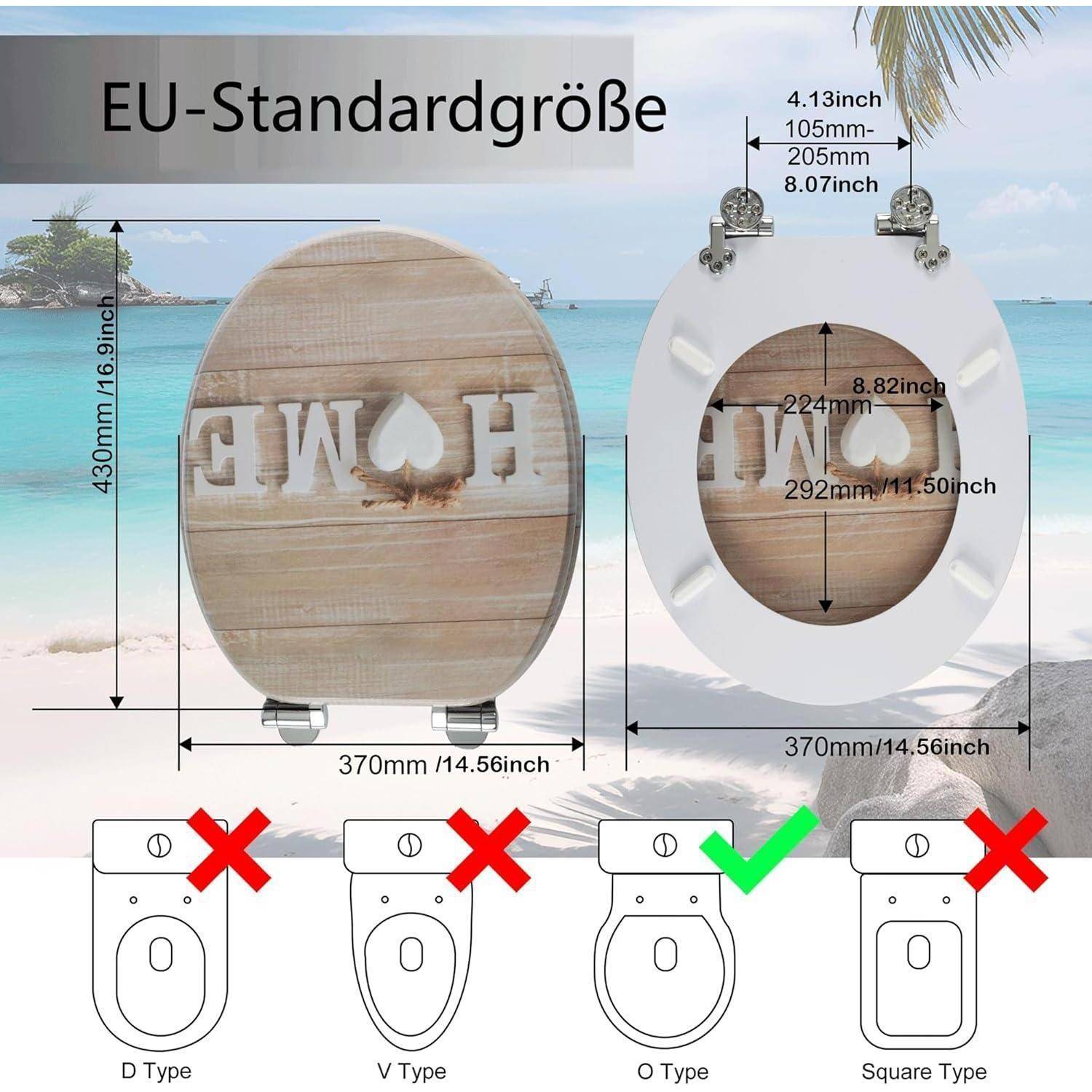 WC Sitz Absenkautomatik Antibakteriell MDF Holzkern Deckel Home