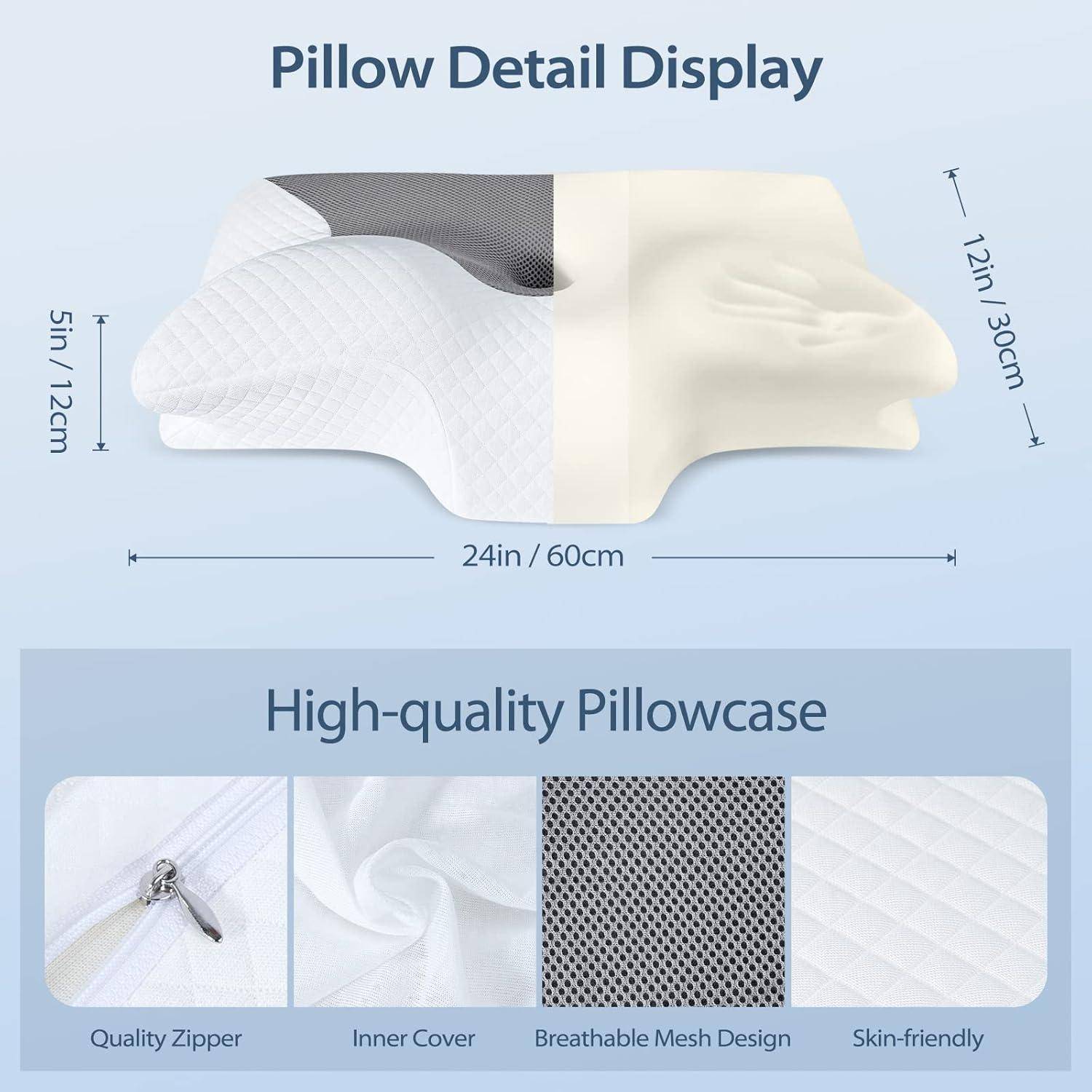 Kissen Nackenstützkissen Memory Foam 60 x 35 x 8 12cm Grau