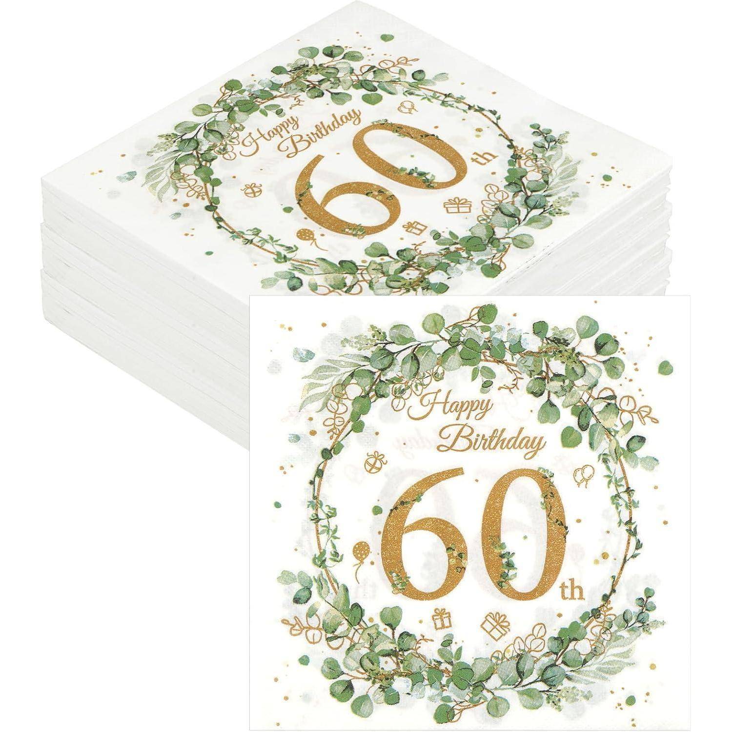 Servietten 30 Eukalyptus Grün Gold Geburtstag Tischdeko 60. Geburtstag