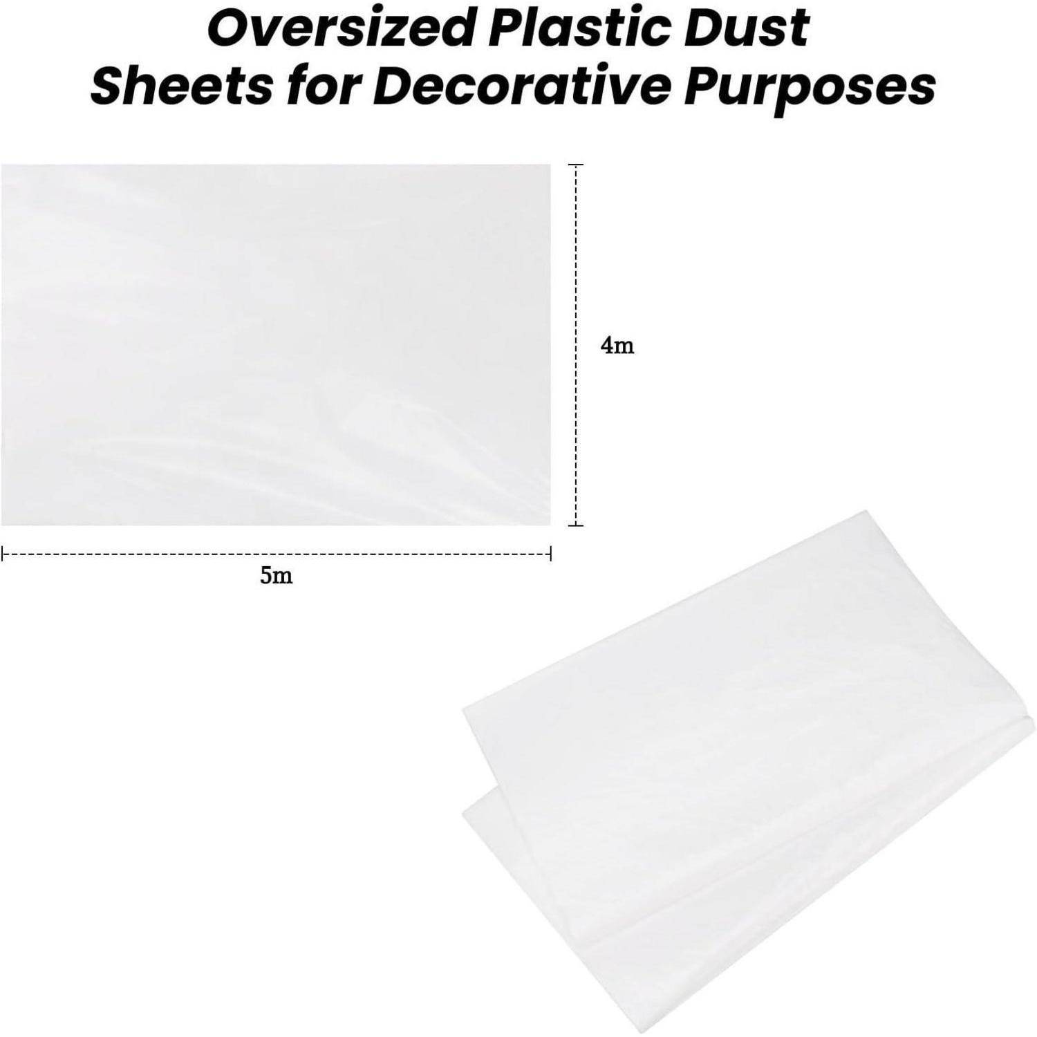 Übergroße Plastik-Abdeckplanen mit Maßen von 4m x 5m, vorgesehen für dekorative Zwecke.