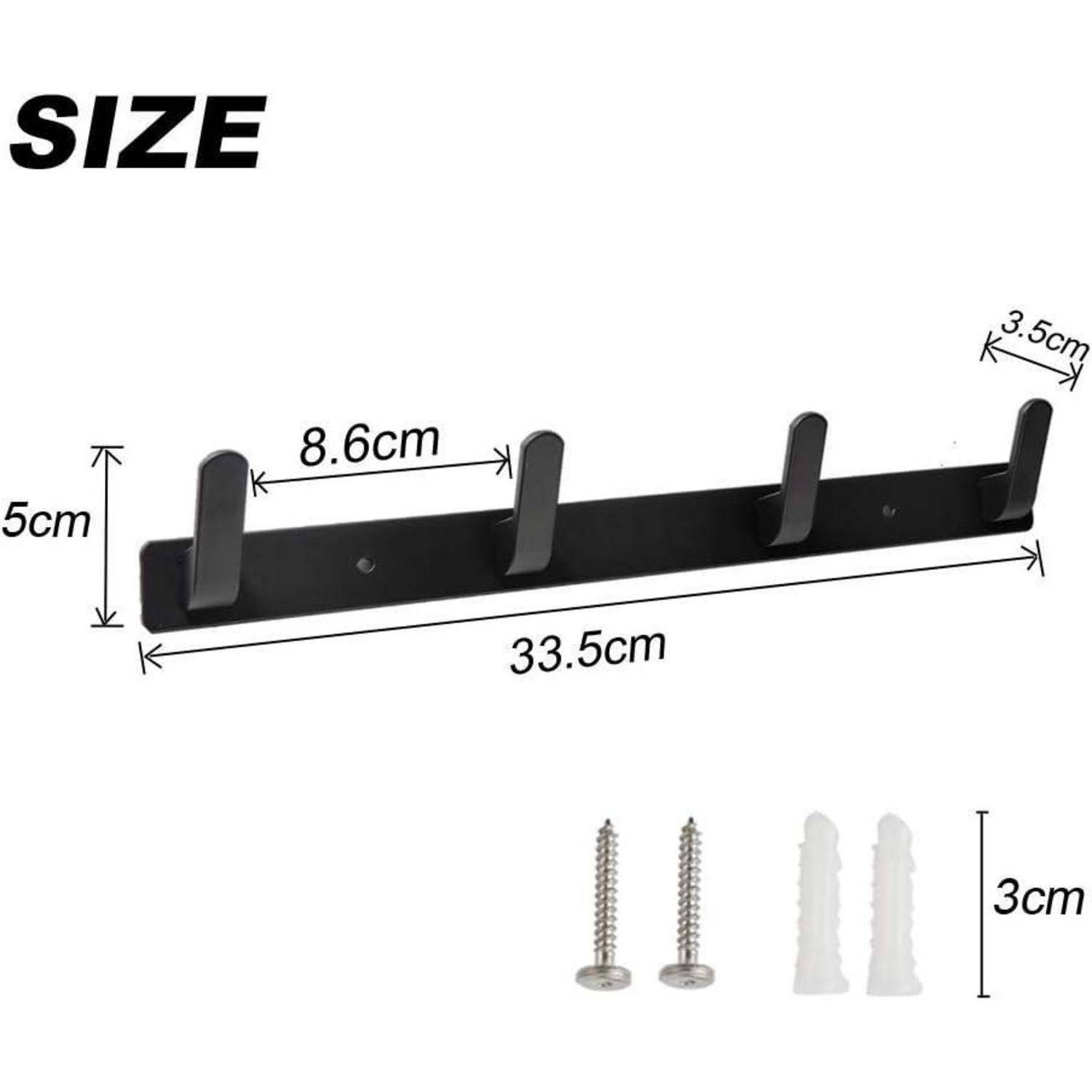 Garderobenleiste Wand Tür Aluminium Küche Bad 4 Haken Schwarz