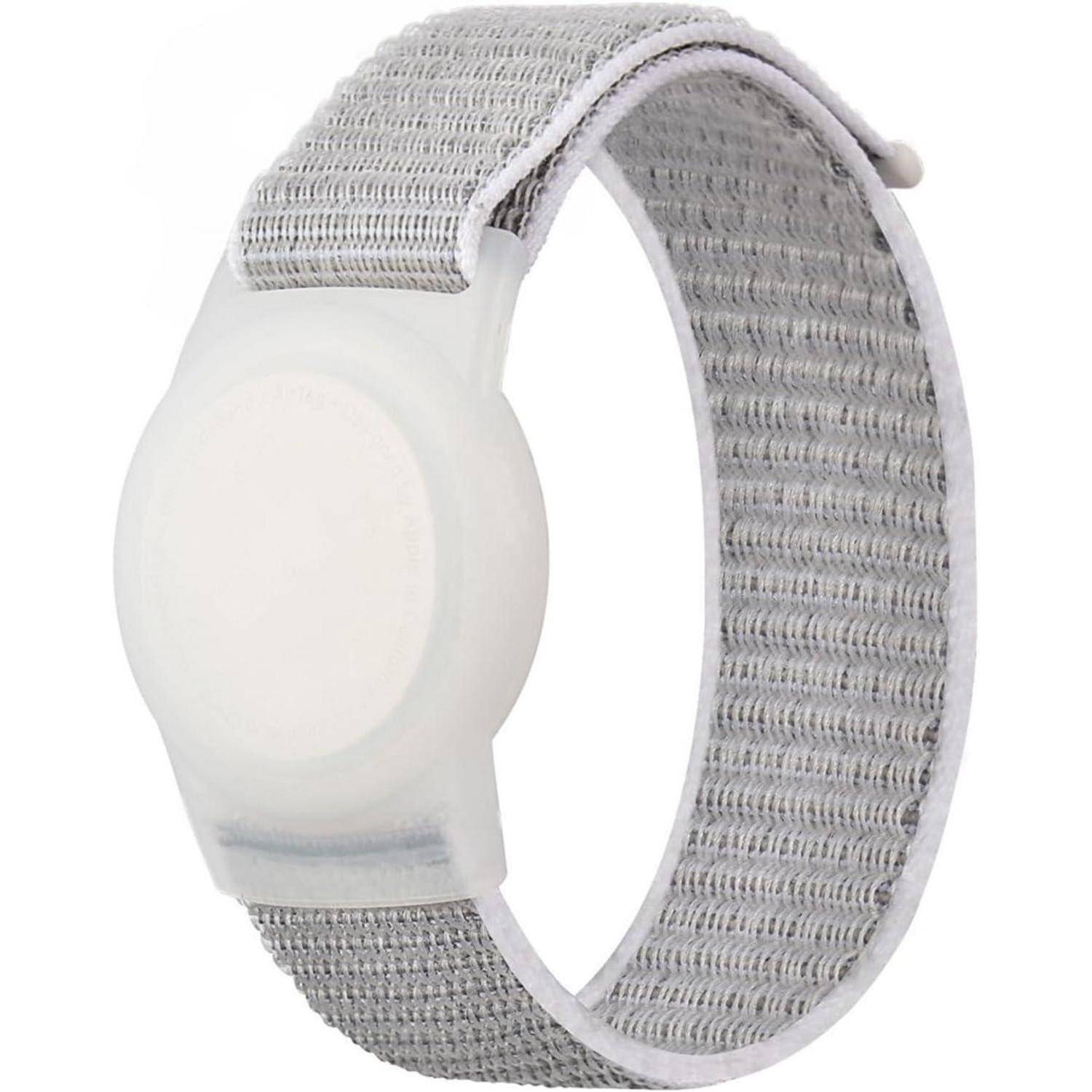 Ein grau-weißes Armband mit einem runden, durchscheinenden Mittelteil.