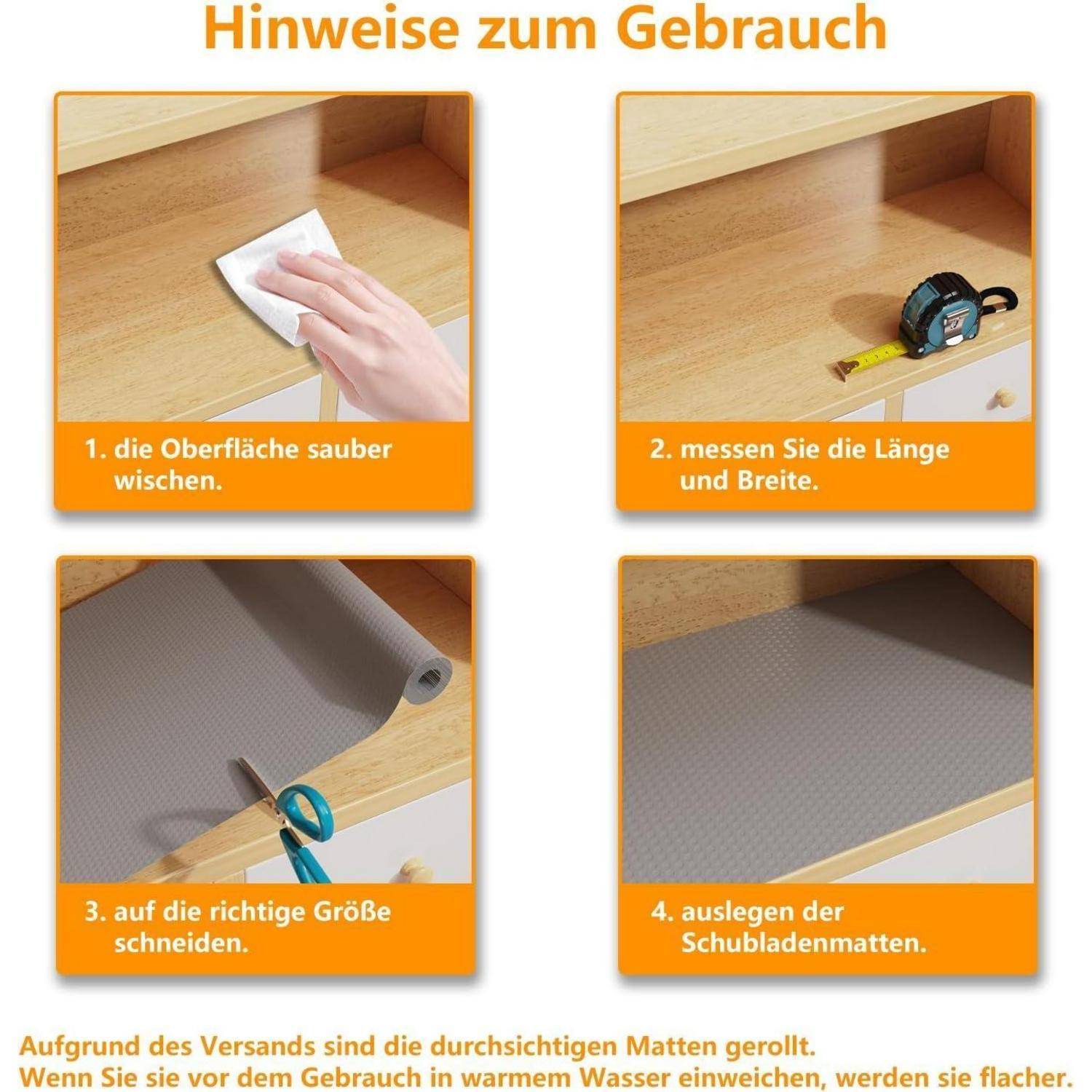 Schubladenmatte Antirutsch Kühlschrank 34 x 400 cm Grau Grau