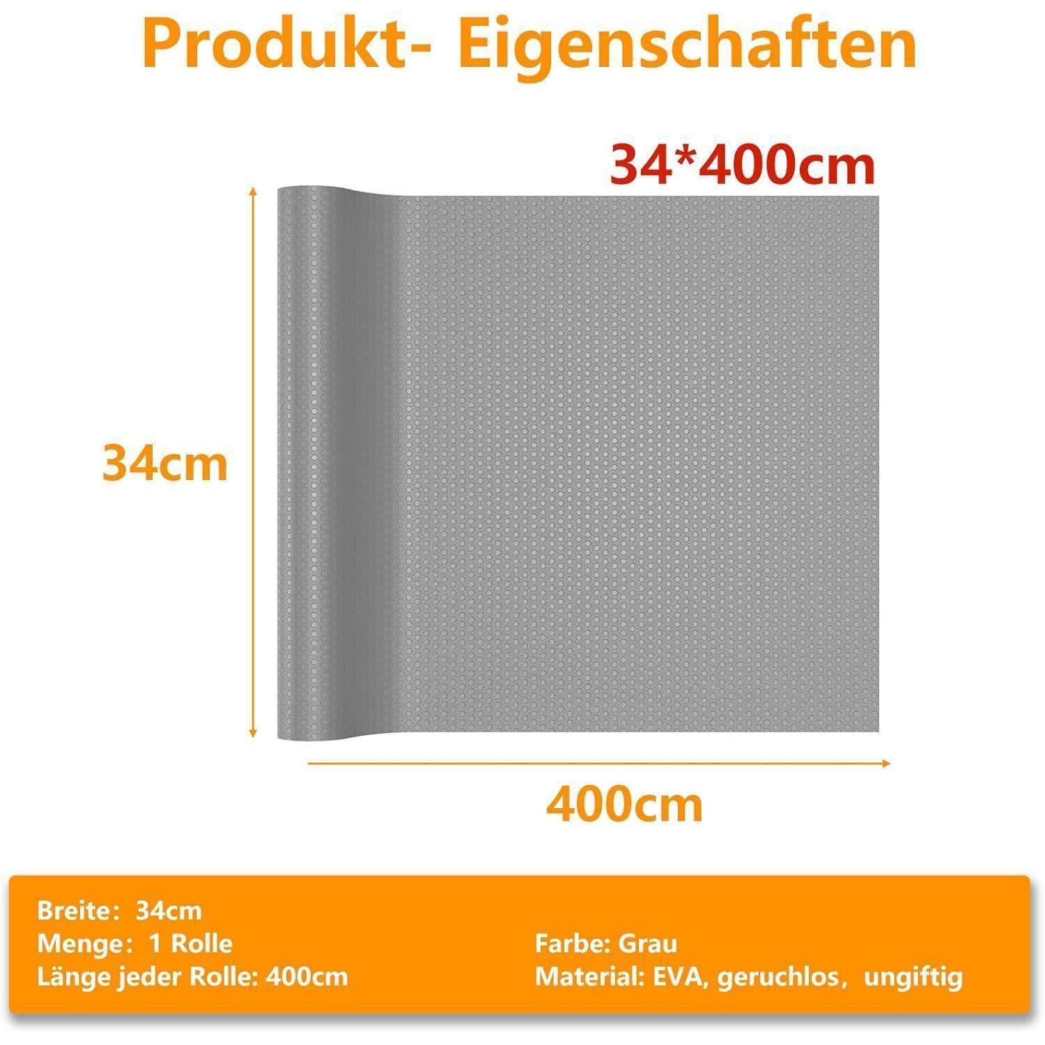 Schubladenmatte Antirutsch Kühlschrank 34 x 400 cm Grau Grau