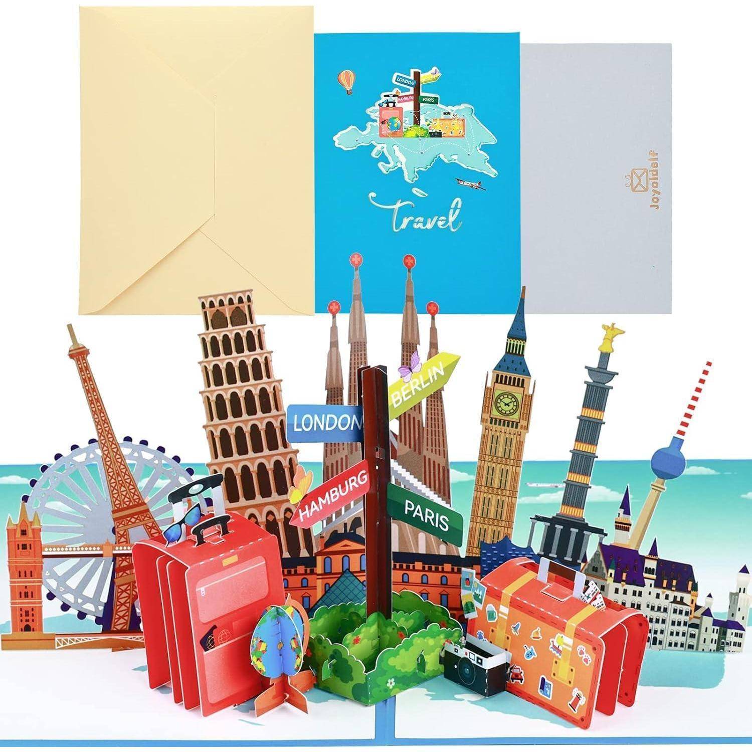 Reisegutschein 3D Pop Up Flugticket Geldgeschenk blau