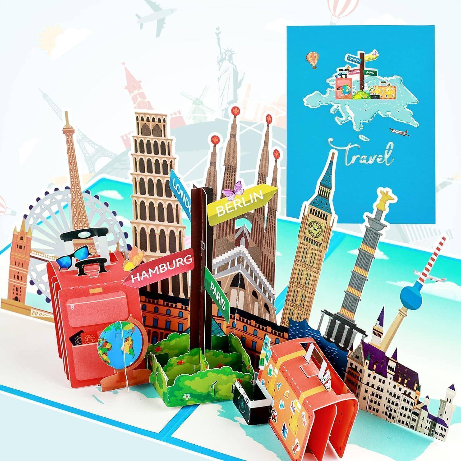 Reisegutschein 3D Pop Up Flugticket Geldgeschenk blau